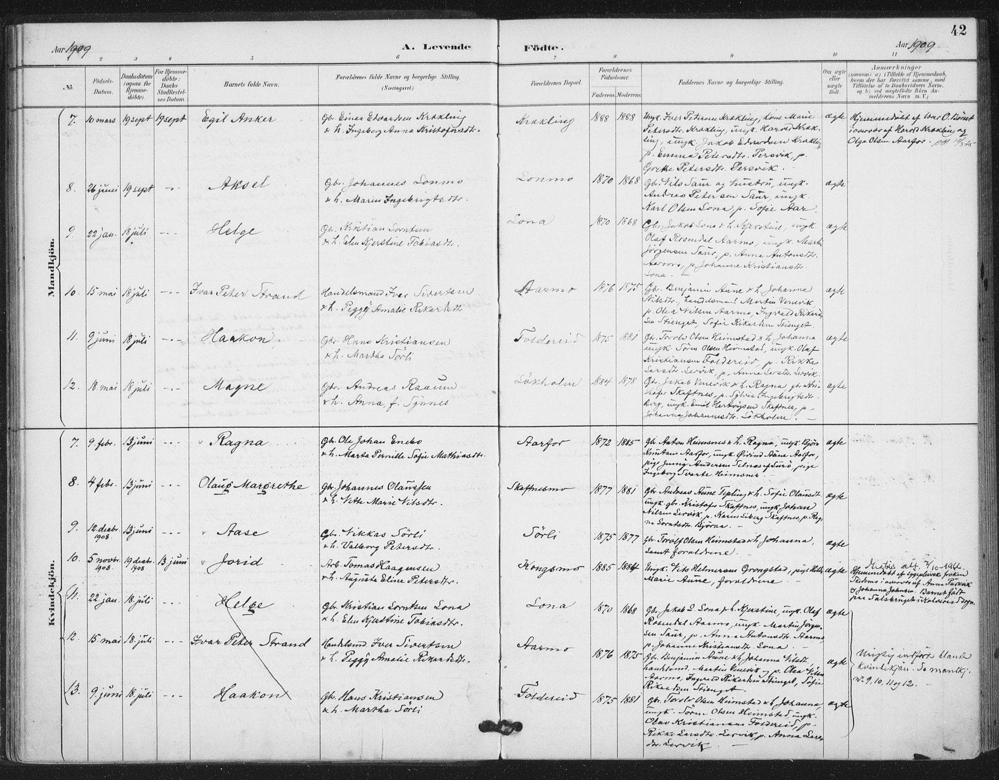 Ministerialprotokoller, klokkerbøker og fødselsregistre - Nord-Trøndelag, AV/SAT-A-1458/783/L0660: Parish register (official) no. 783A02, 1886-1918, p. 42