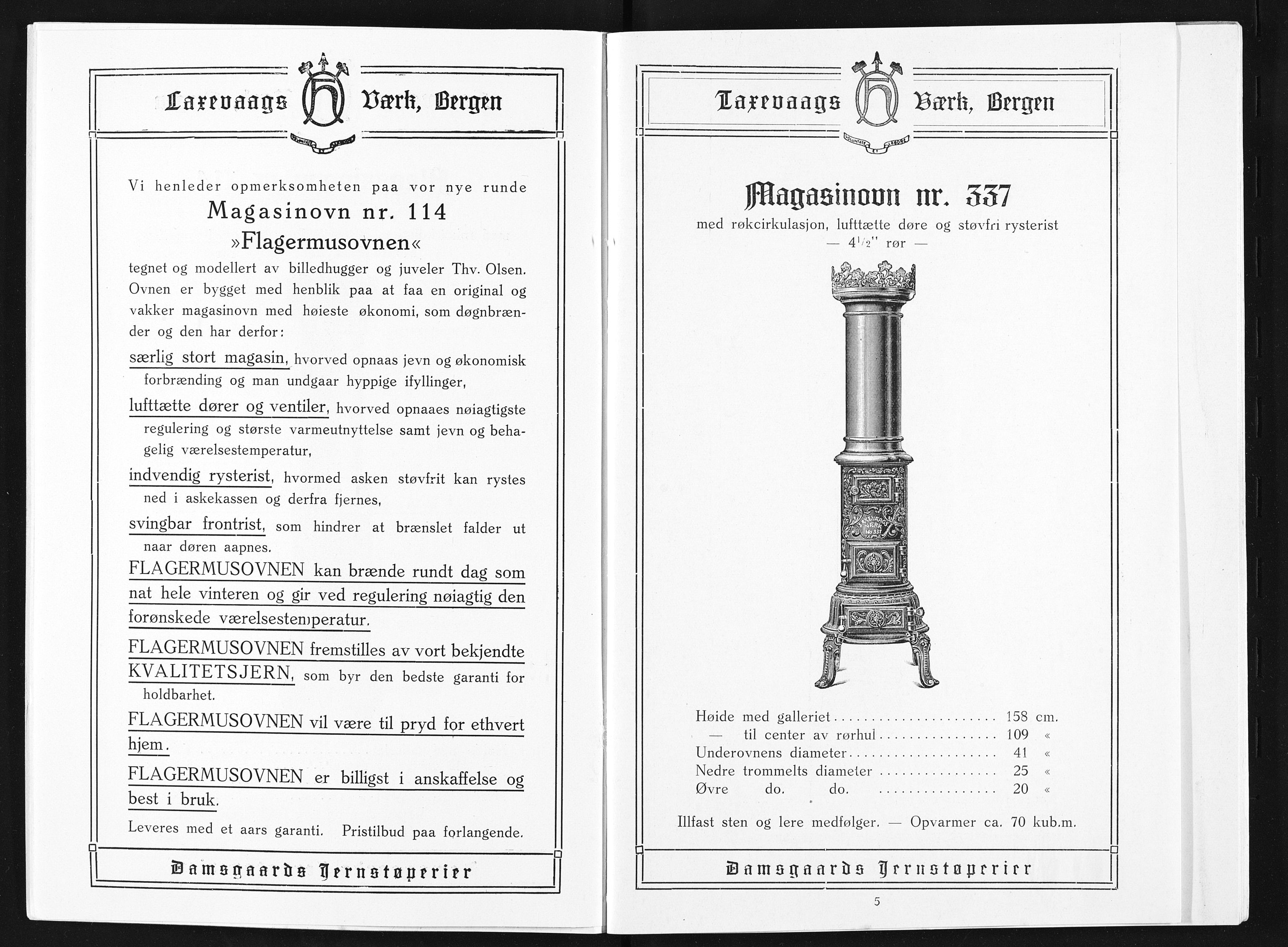 Næs Jernverksmuseets samling av historiske ovnskataloger, NESJ/NJM-006/01/L0026: Laxevaags Værk Bergen, 1927