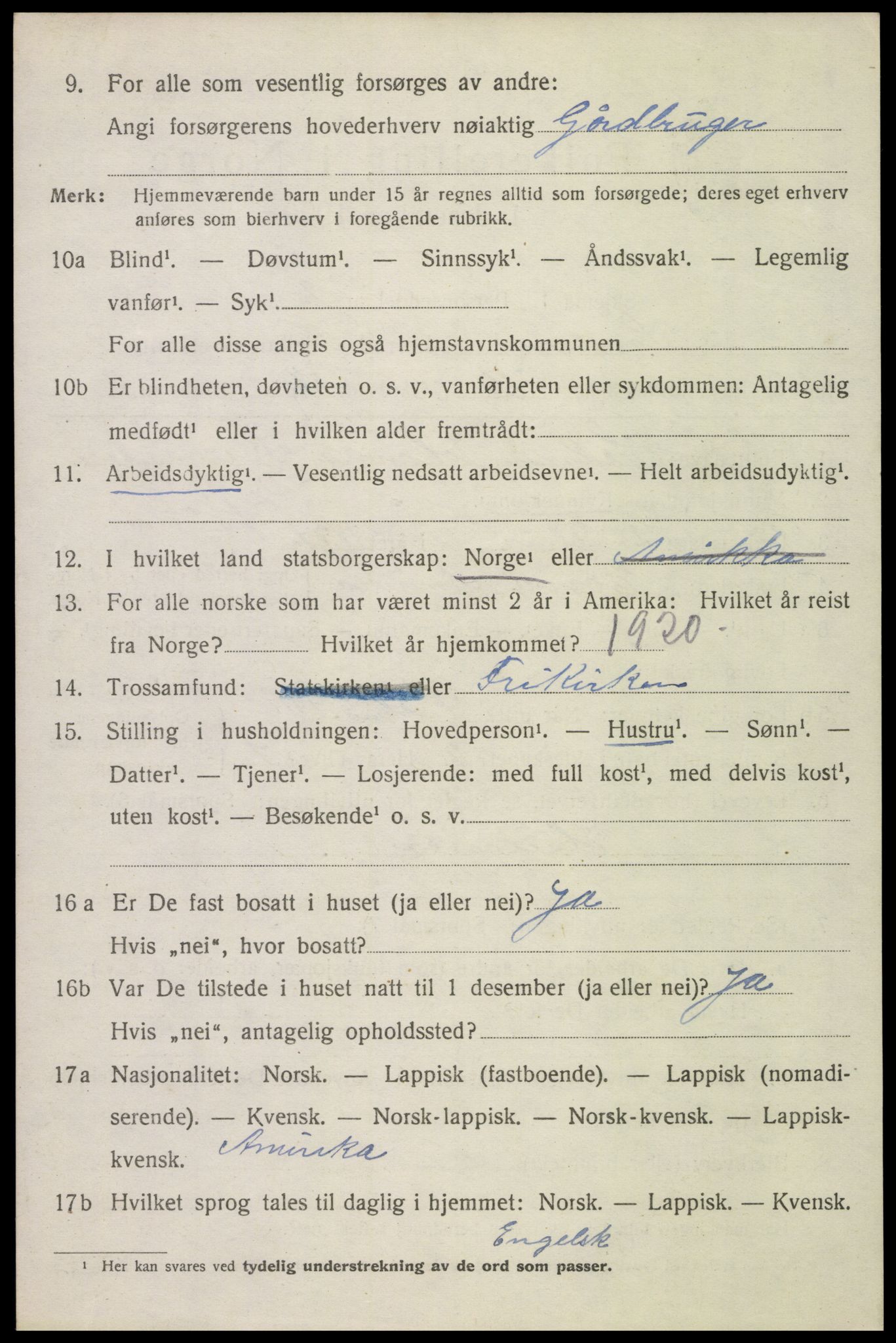 SAT, 1920 census for Sortland, 1920, p. 7243