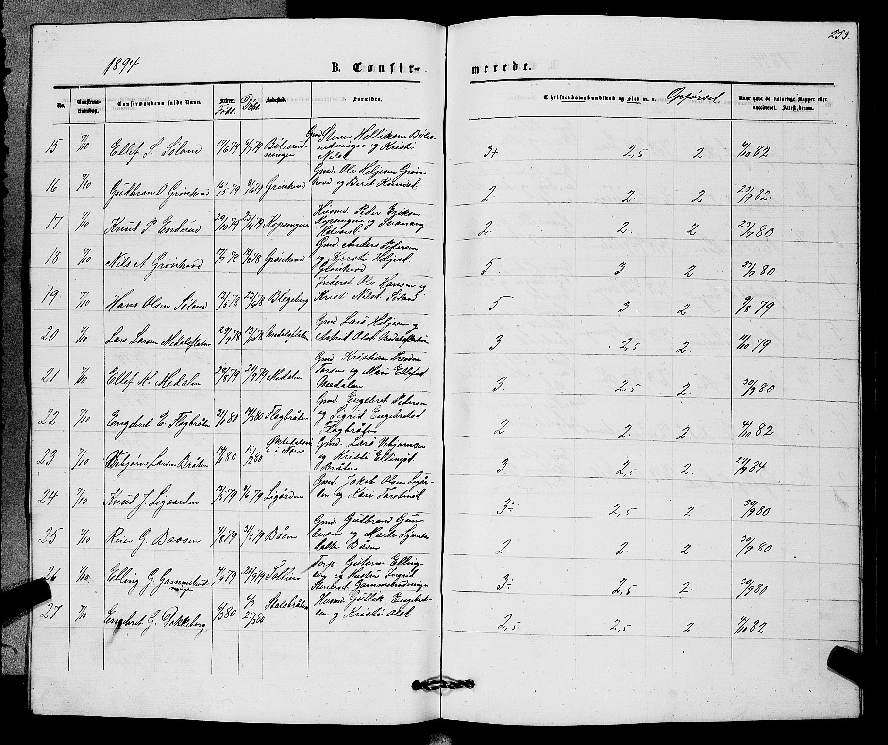 Sigdal kirkebøker, AV/SAKO-A-245/G/Gb/L0002: Parish register (copy) no. II 2, 1875-1900, p. 253