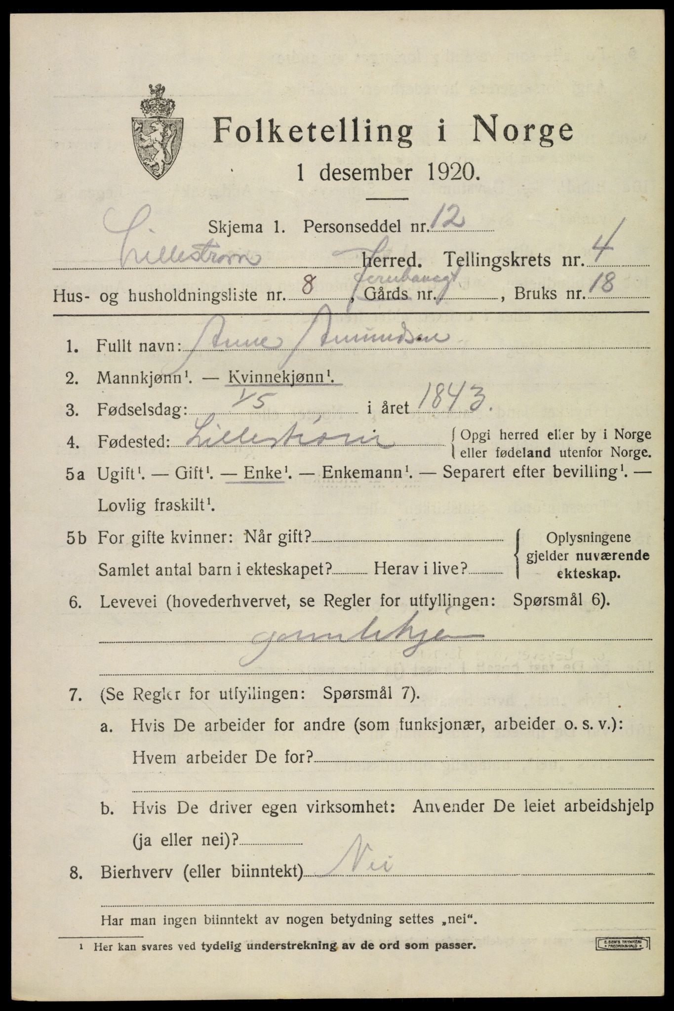 SAO, 1920 census for Lillestrøm, 1920, p. 11306