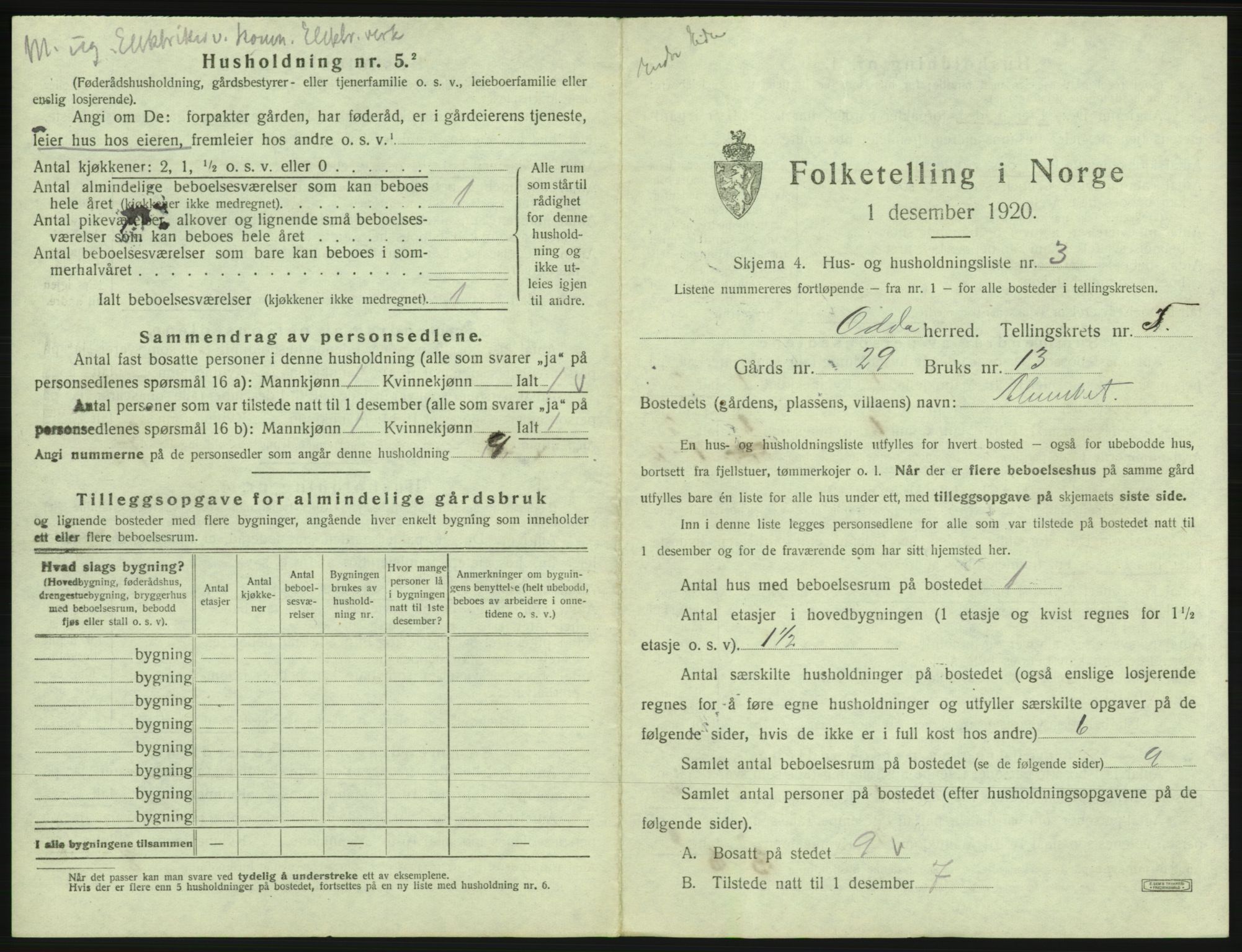 SAB, 1920 census for Odda, 1920, p. 355