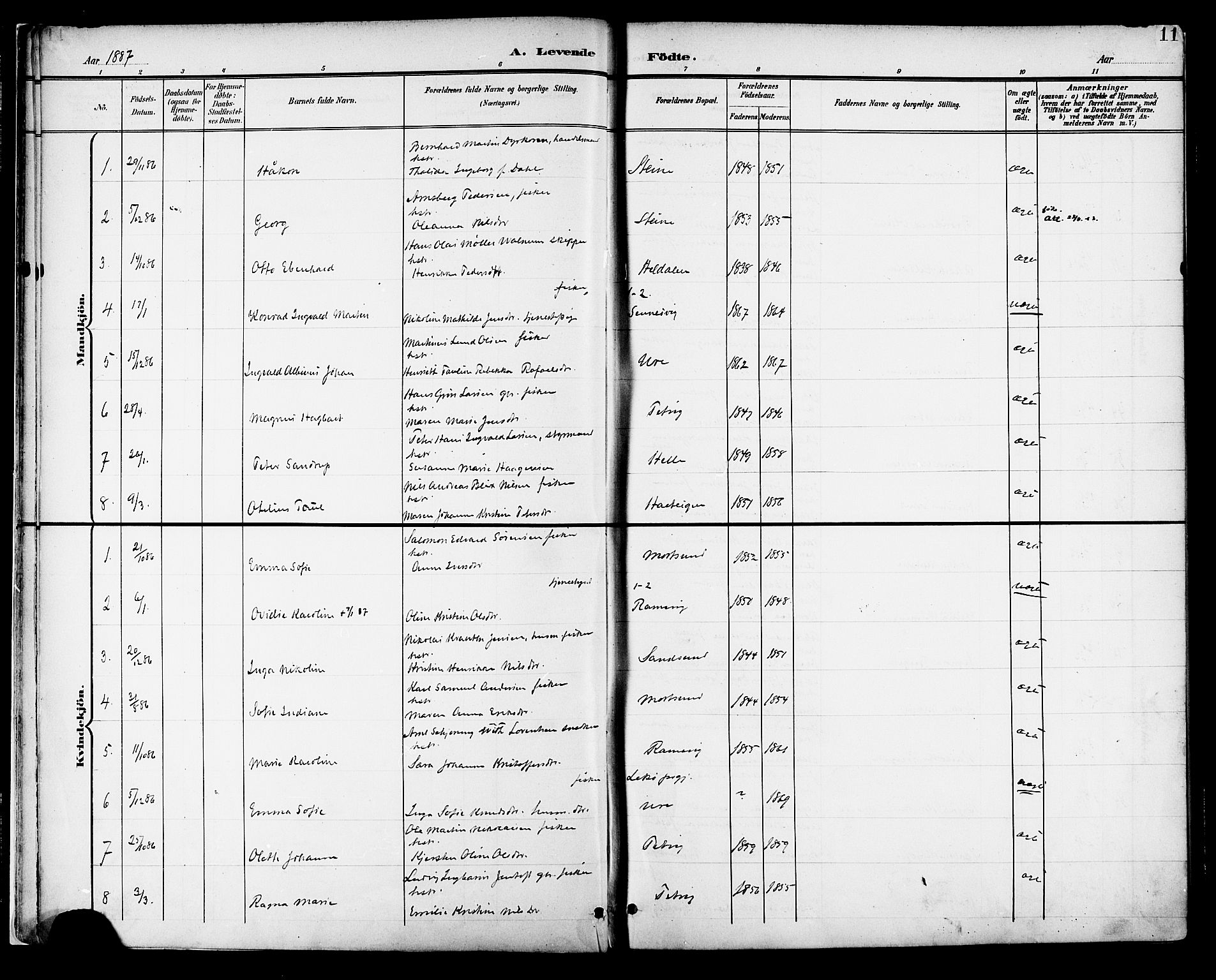 Ministerialprotokoller, klokkerbøker og fødselsregistre - Nordland, AV/SAT-A-1459/882/L1179: Parish register (official) no. 882A01, 1886-1898, p. 11