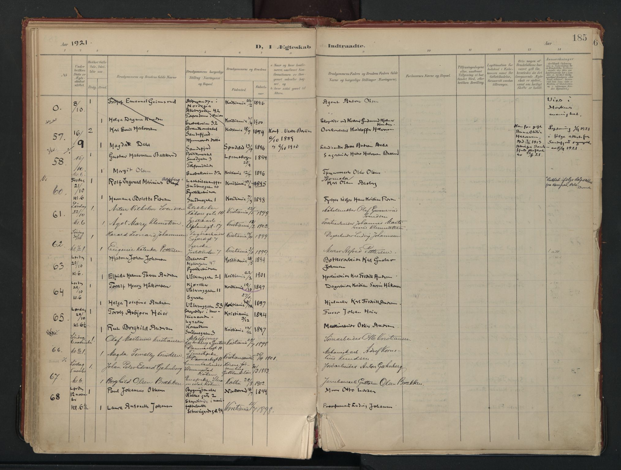 Vålerengen prestekontor Kirkebøker, AV/SAO-A-10878/F/Fa/L0002: Parish register (official) no. 2, 1899-1924, p. 185