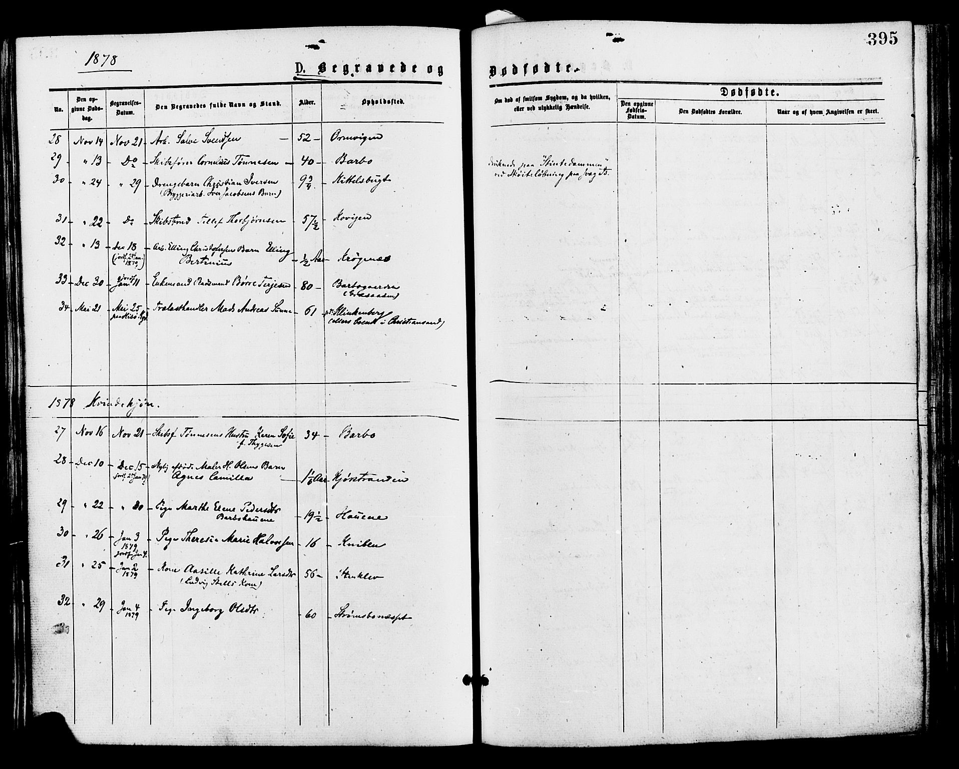 Barbu sokneprestkontor, SAK/1111-0003/F/Fa/L0001: Parish register (official) no. A 1 /1, 1878-1883, p. 395