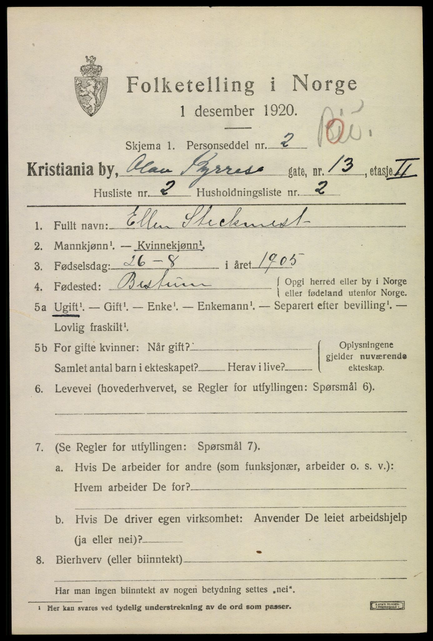SAO, 1920 census for Kristiania, 1920, p. 432831