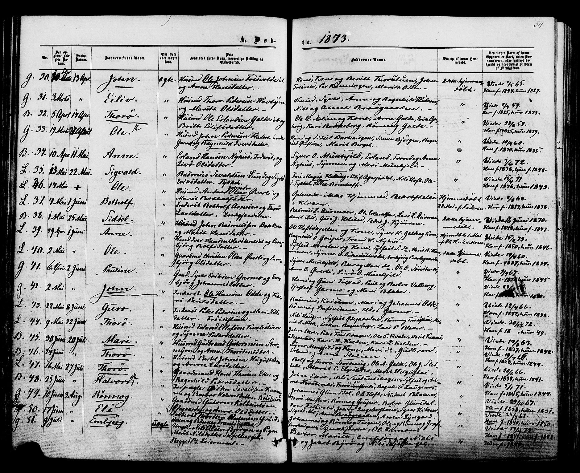 Lom prestekontor, AV/SAH-PREST-070/K/L0007: Parish register (official) no. 7, 1863-1884, p. 54