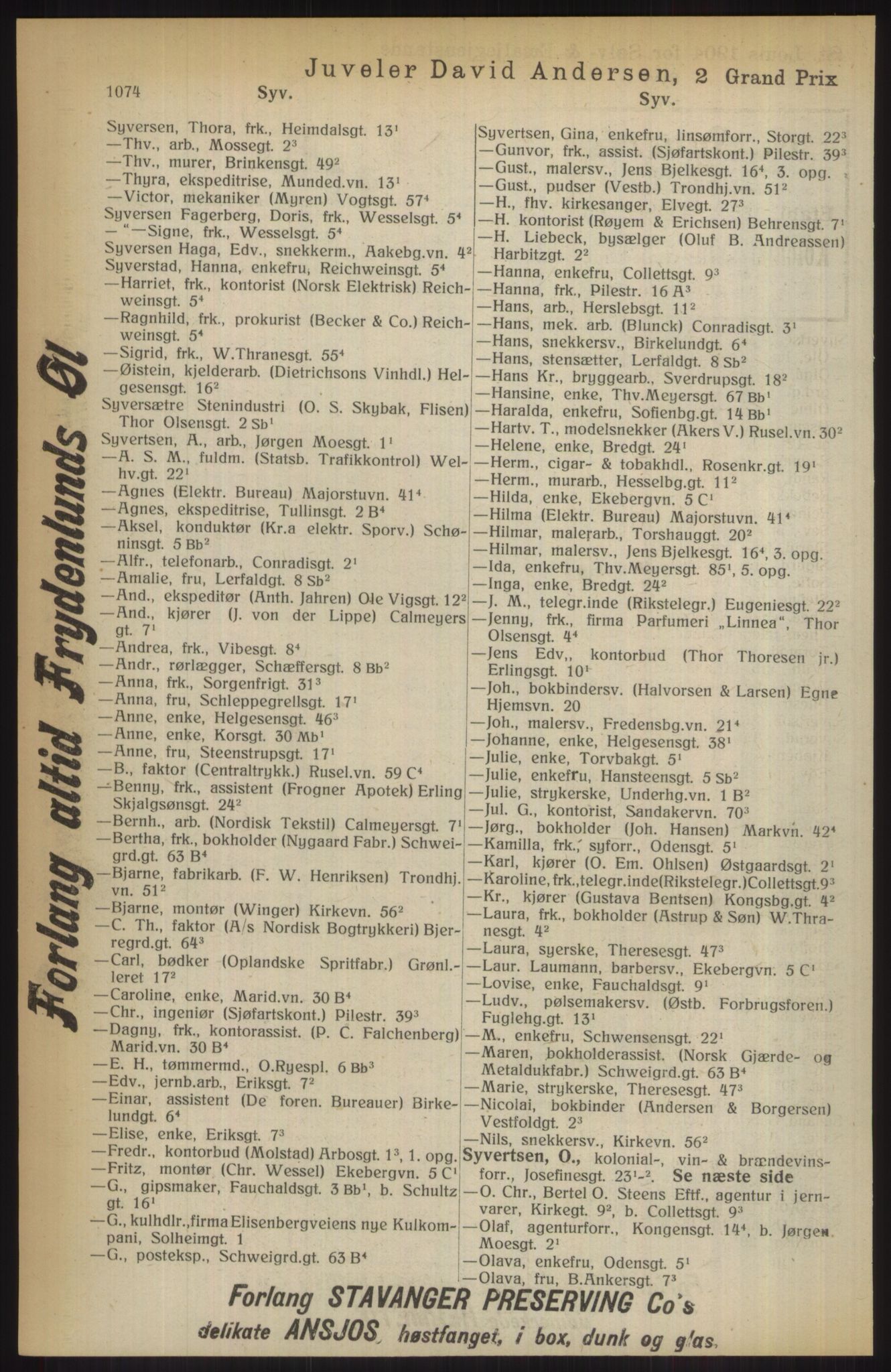 Kristiania/Oslo adressebok, PUBL/-, 1914, p. 1074