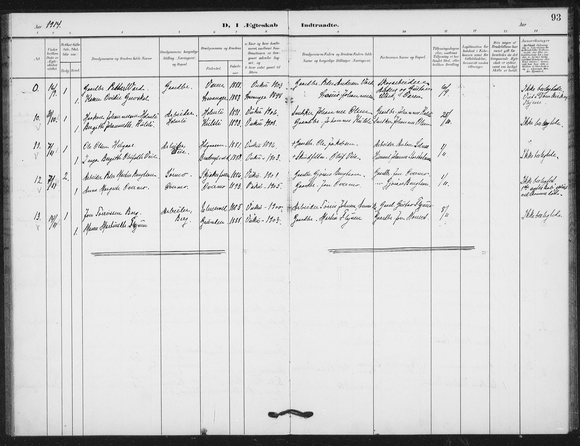 Ministerialprotokoller, klokkerbøker og fødselsregistre - Nord-Trøndelag, SAT/A-1458/724/L0264: Parish register (official) no. 724A02, 1908-1915, p. 93