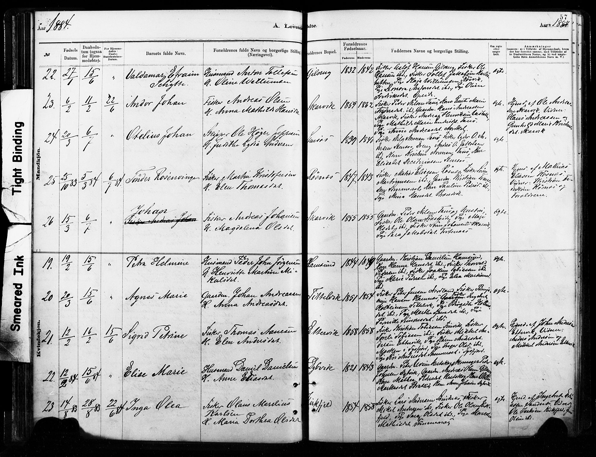 Ministerialprotokoller, klokkerbøker og fødselsregistre - Nordland, AV/SAT-A-1459/859/L0846: Parish register (official) no. 859A06, 1878-1889, p. 57