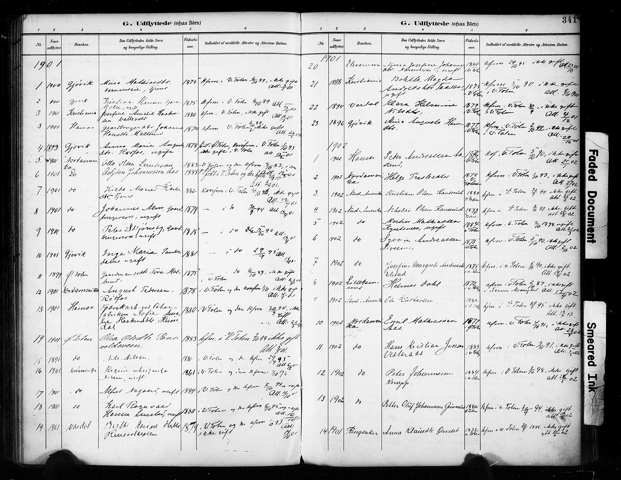 Vestre Toten prestekontor, SAH/PREST-108/H/Ha/Haa/L0011: Parish register (official) no. 11, 1895-1906, p. 341