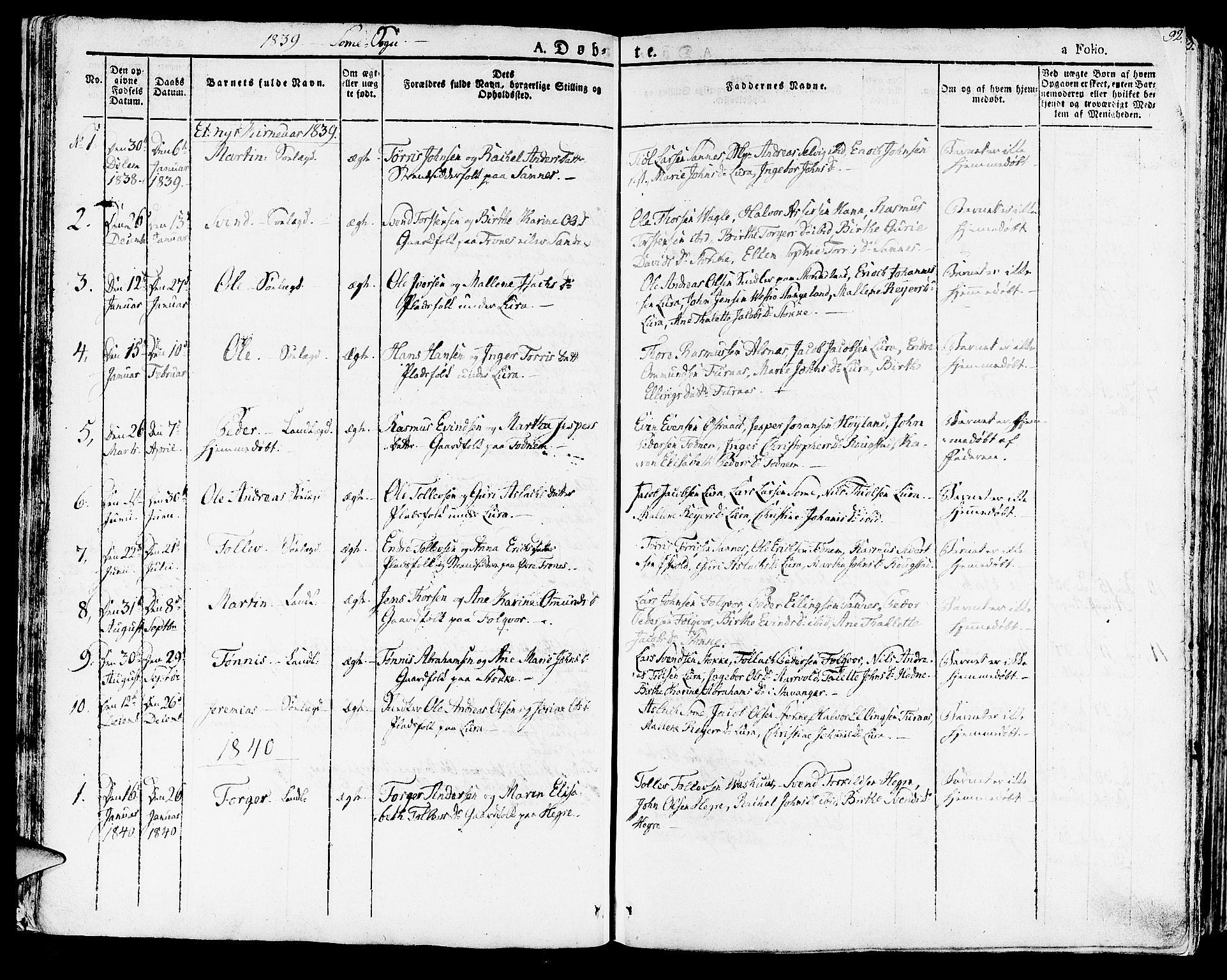 Høyland sokneprestkontor, SAST/A-101799/001/30BA/L0007: Parish register (official) no. A 7 /2, 1825-1841, p. 92