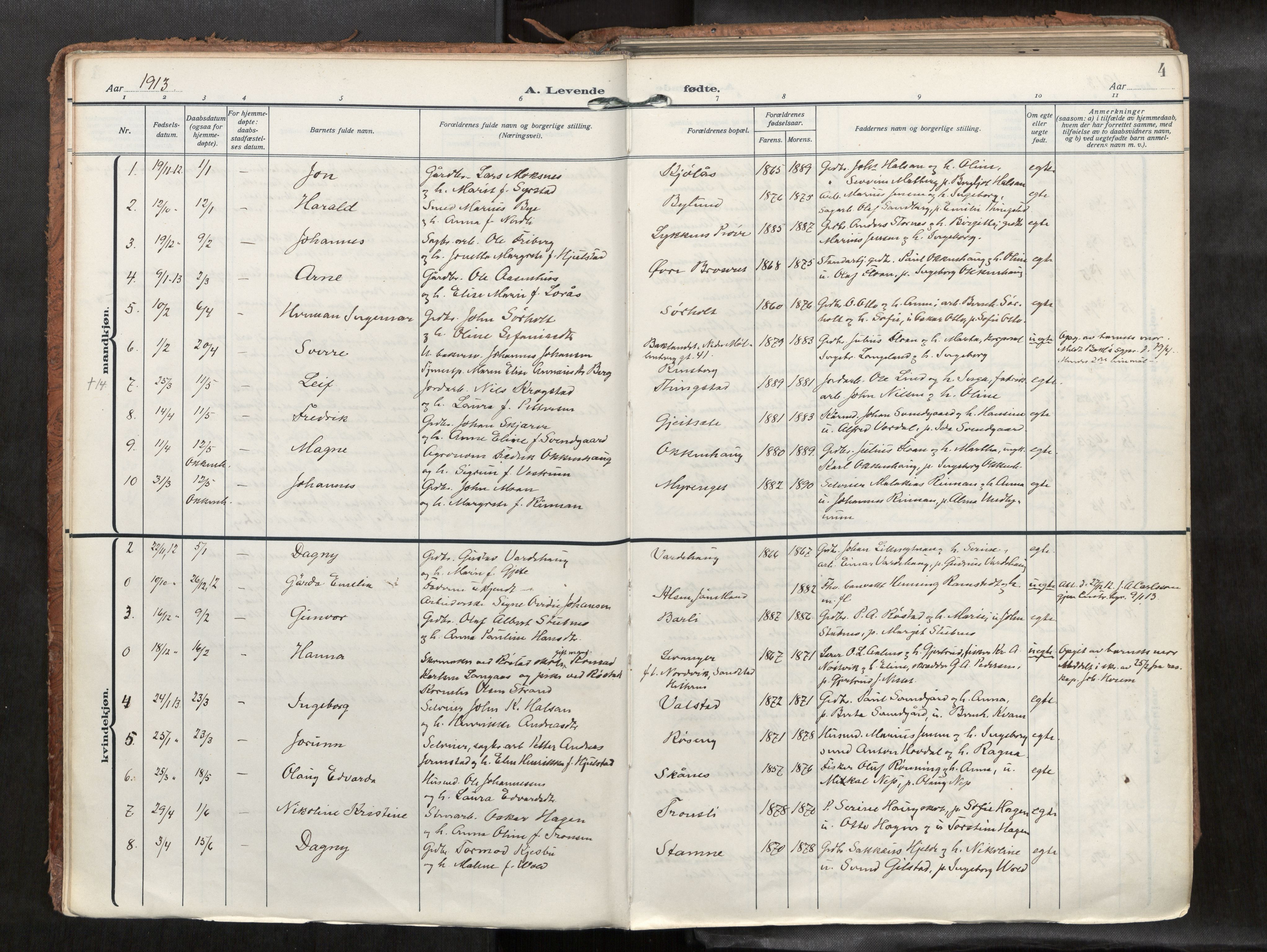 Levanger sokneprestkontor, AV/SAT-A-1301/2/H/Haa/L0002: Parish register (official) no. 2, 1912-1935, p. 4