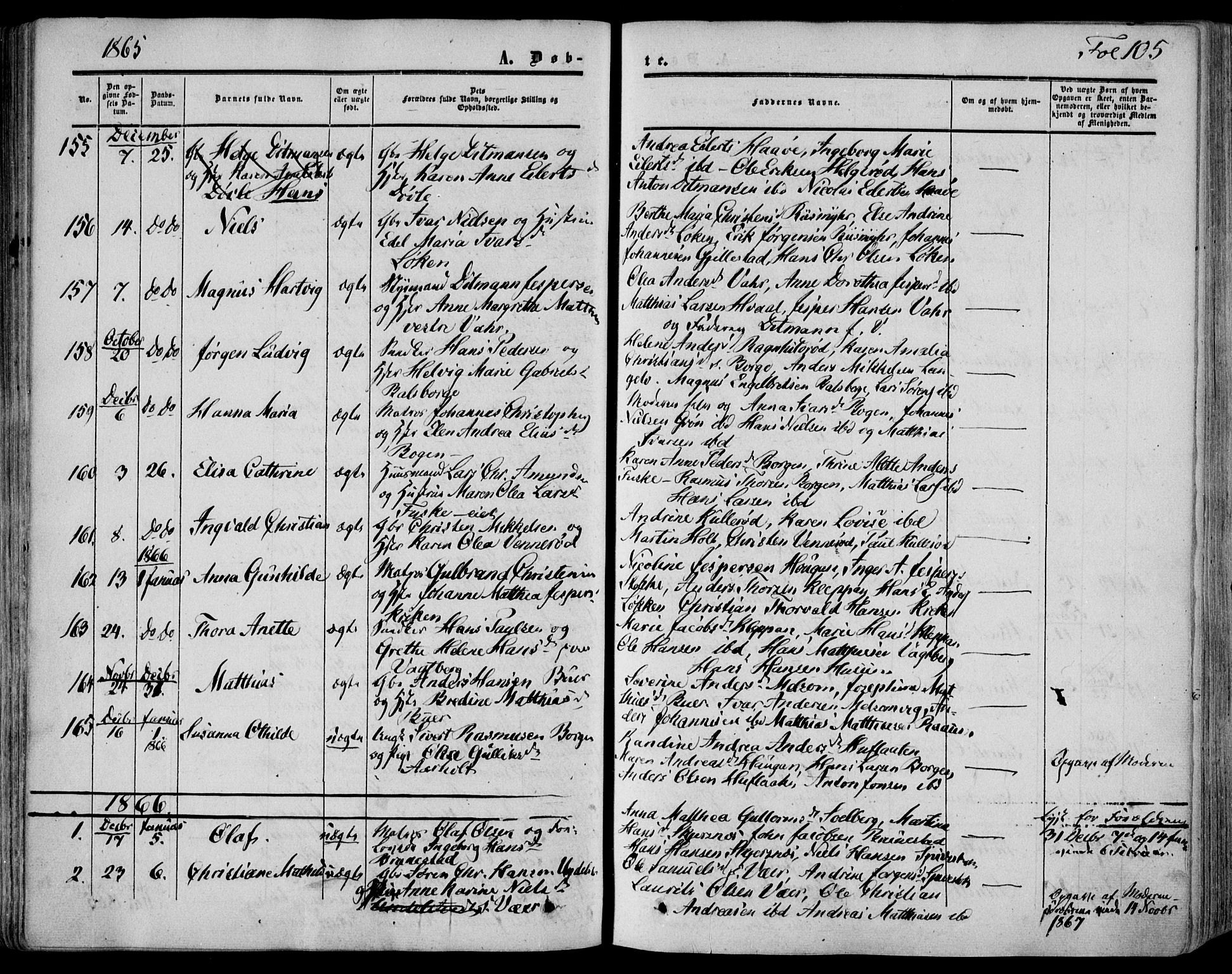 Stokke kirkebøker, AV/SAKO-A-320/F/Fa/L0008: Parish register (official) no. I 8, 1858-1871, p. 105