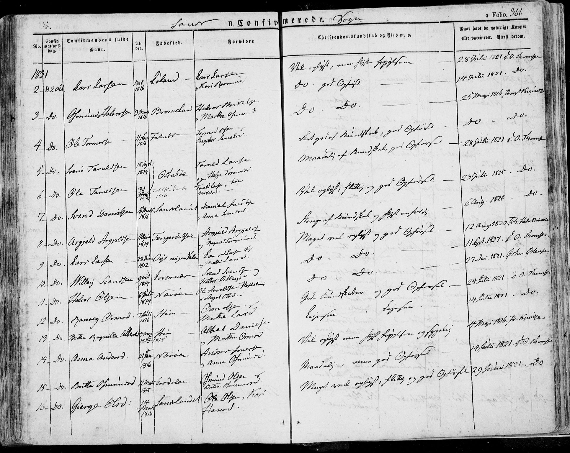 Jelsa sokneprestkontor, SAST/A-101842/01/IV: Parish register (official) no. A 6.1, 1828-1853, p. 366