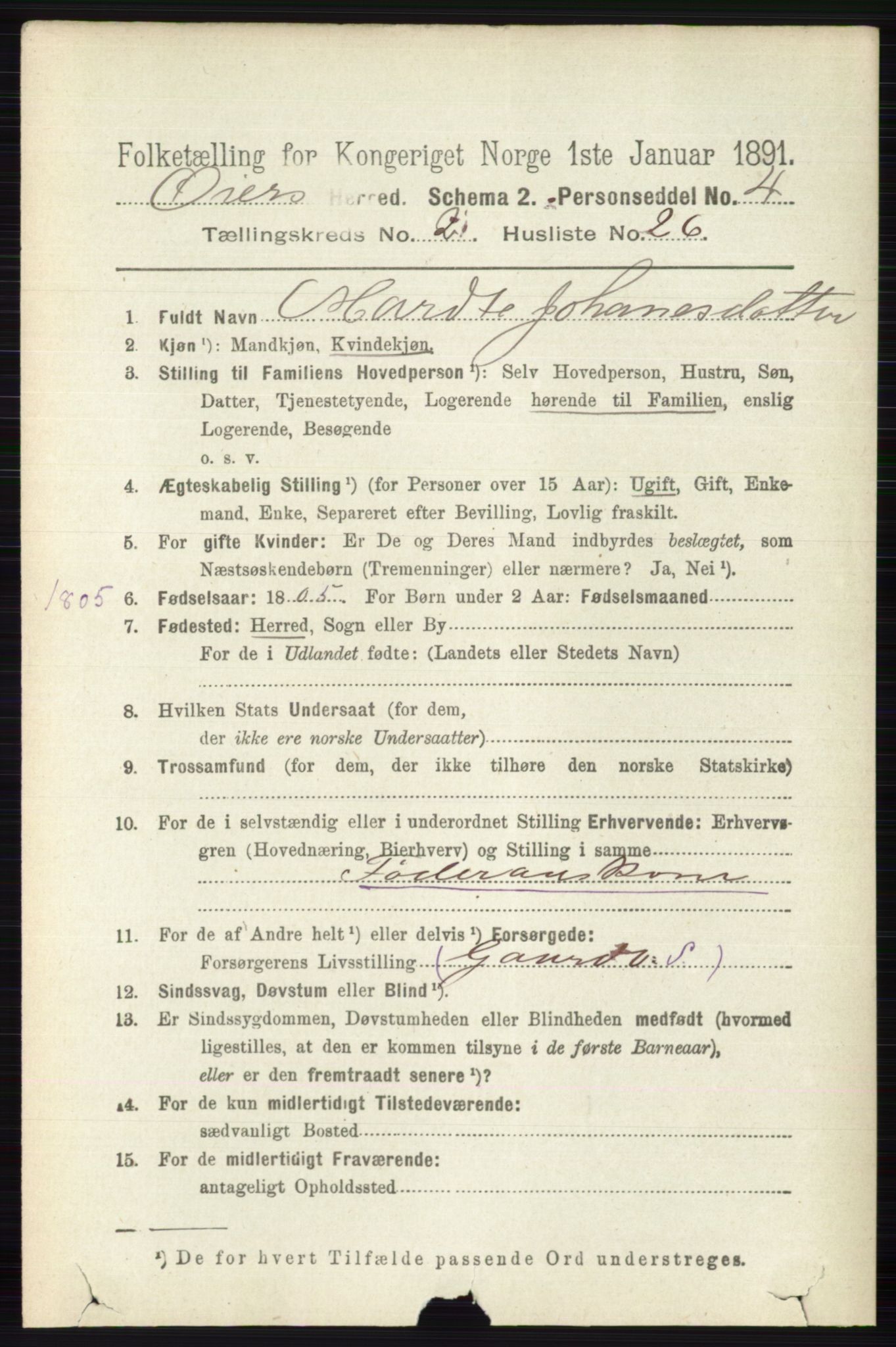 RA, 1891 census for 0521 Øyer, 1891, p. 618