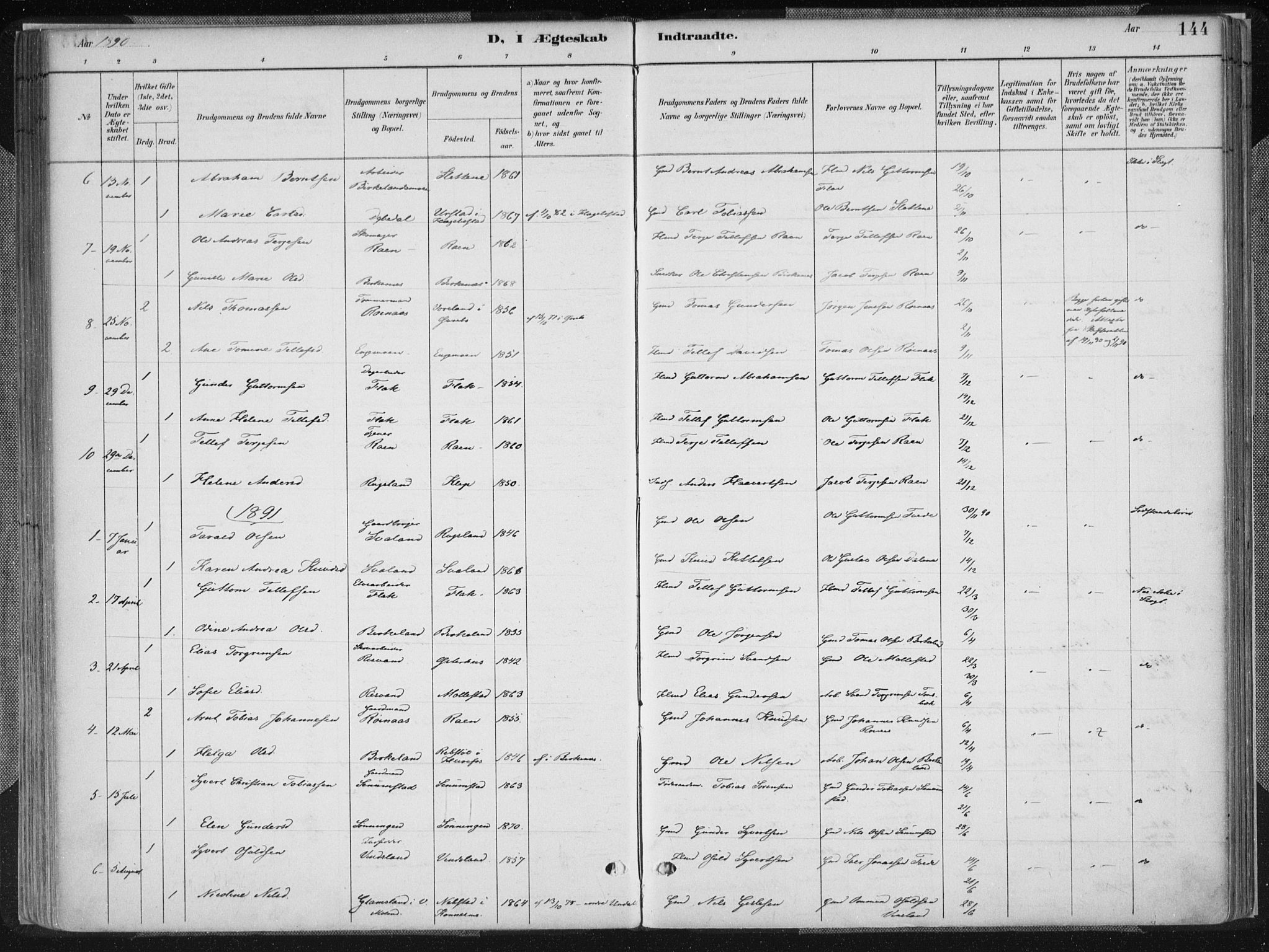 Birkenes sokneprestkontor, SAK/1111-0004/F/Fa/L0005: Parish register (official) no. A 5, 1887-1907, p. 144