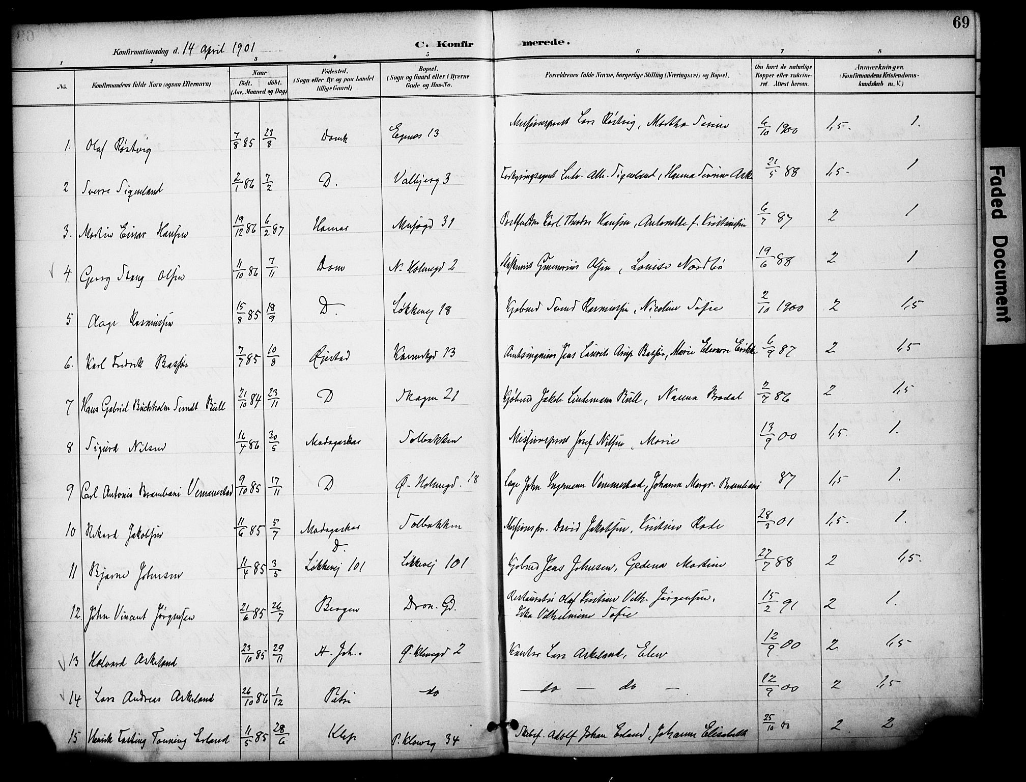 Domkirken sokneprestkontor, SAST/A-101812/001/30/30BA/L0031: Parish register (official) no. A 30, 1896-1916, p. 69