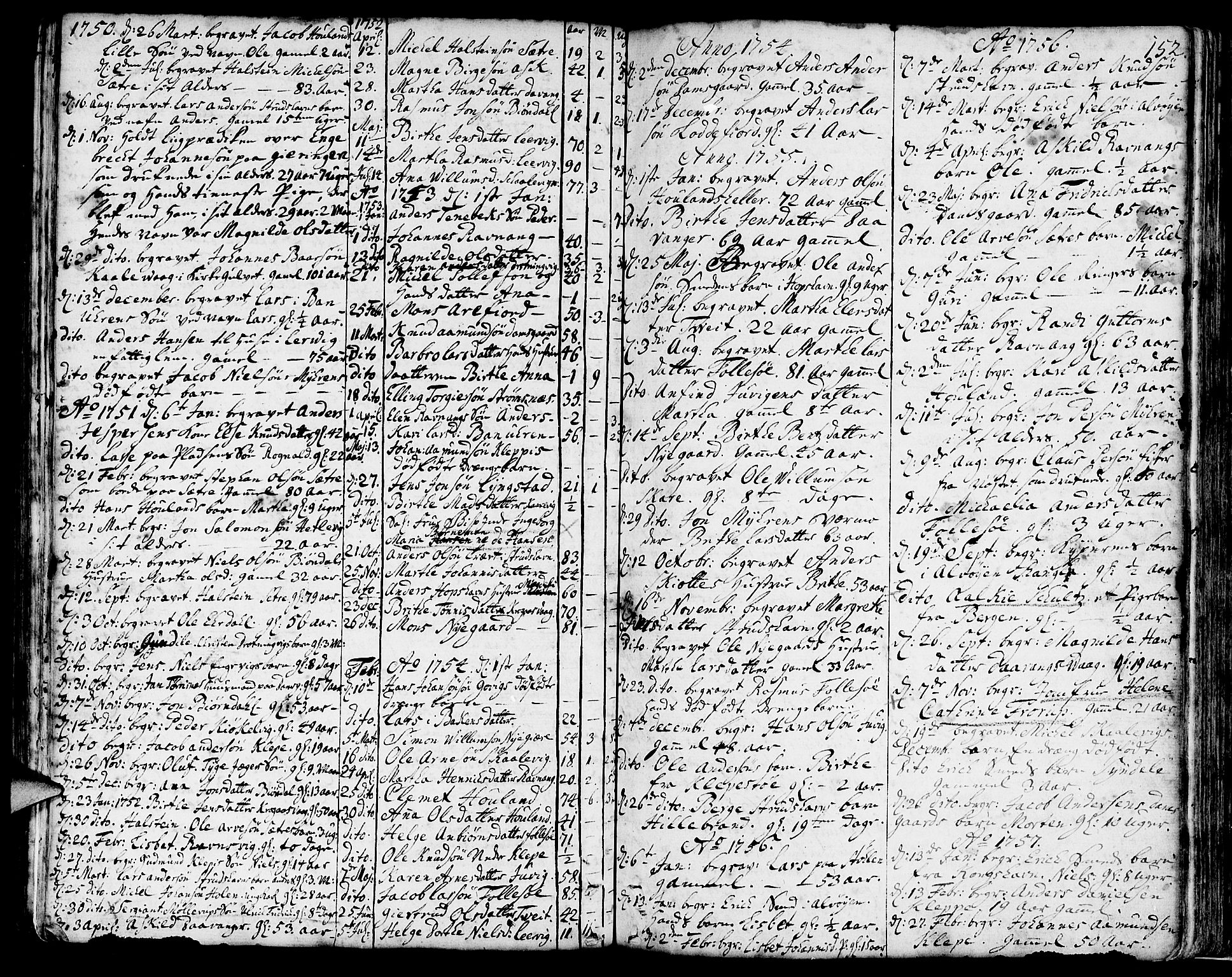 Askøy Sokneprestembete, SAB/A-74101/H/Ha/Haa/Haaa/L0001: Parish register (official) no. A 1, 1742-1818, p. 152