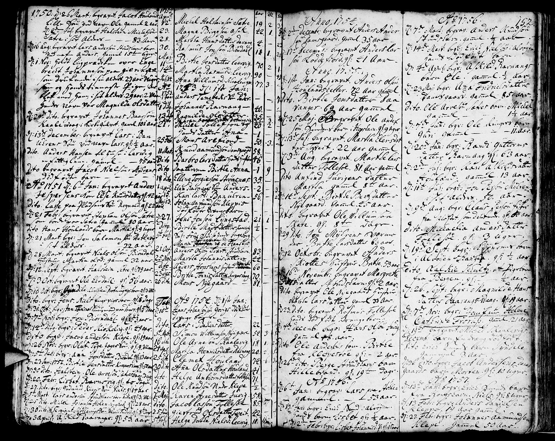 Askøy Sokneprestembete, AV/SAB-A-74101/H/Ha/Haa/Haaa/L0001: Parish register (official) no. A 1, 1742-1818, p. 152