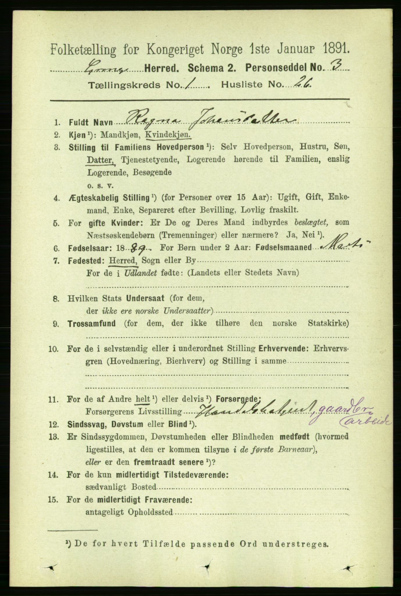 RA, 1891 census for 1742 Grong, 1891, p. 301