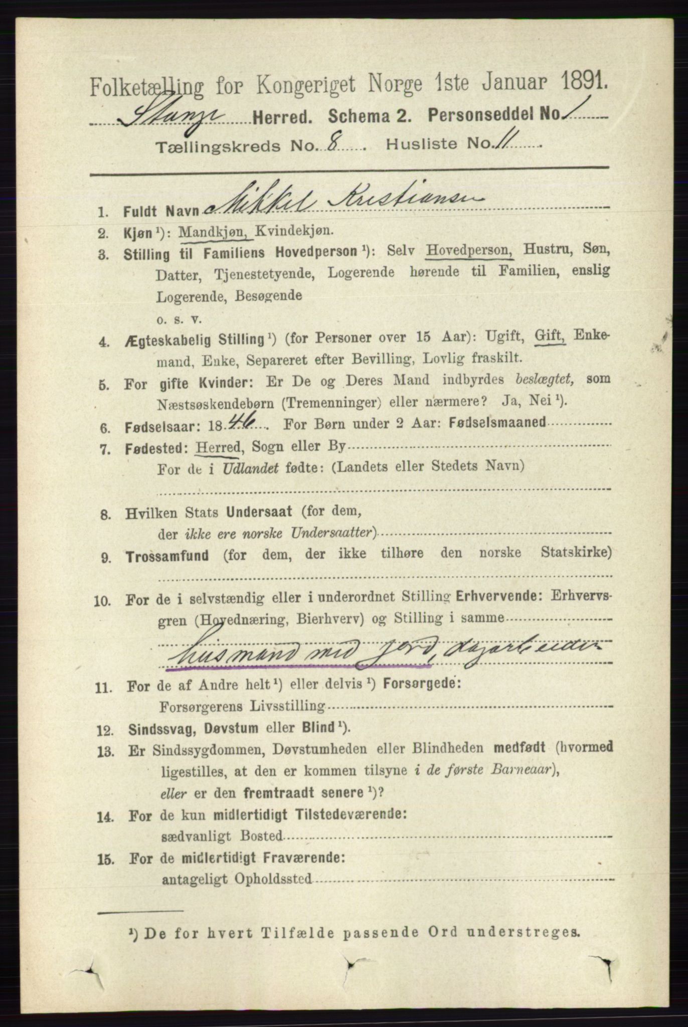 RA, 1891 census for 0417 Stange, 1891, p. 5428