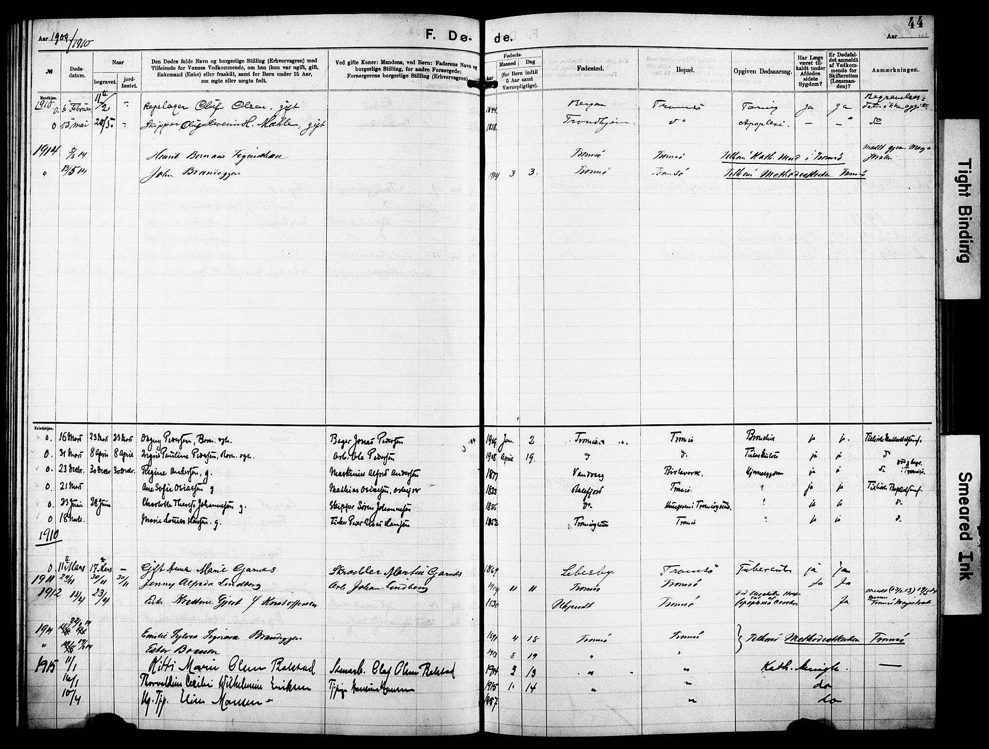 Tromsø sokneprestkontor/stiftsprosti/domprosti, SATØ/S-1343/G/Ge/L0068: Dissenter register no. 68, 1907-1917, p. 44