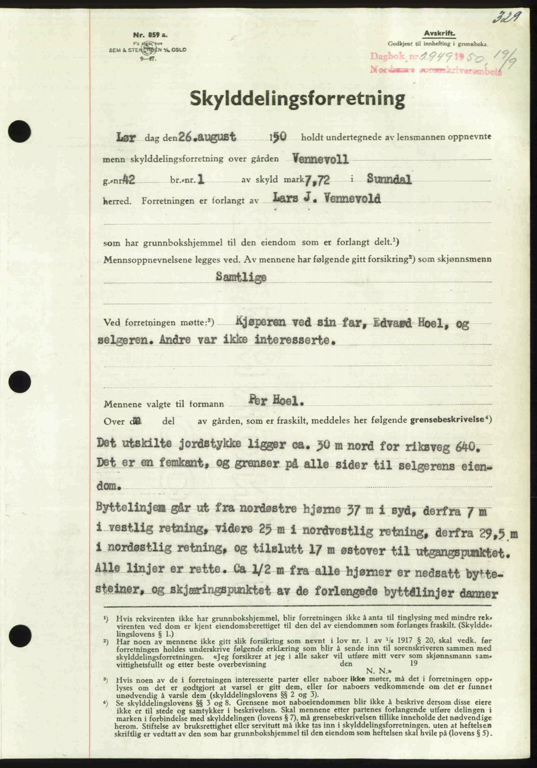 Nordmøre sorenskriveri, AV/SAT-A-4132/1/2/2Ca: Mortgage book no. A116, 1950-1950, Diary no: : 2949/1950