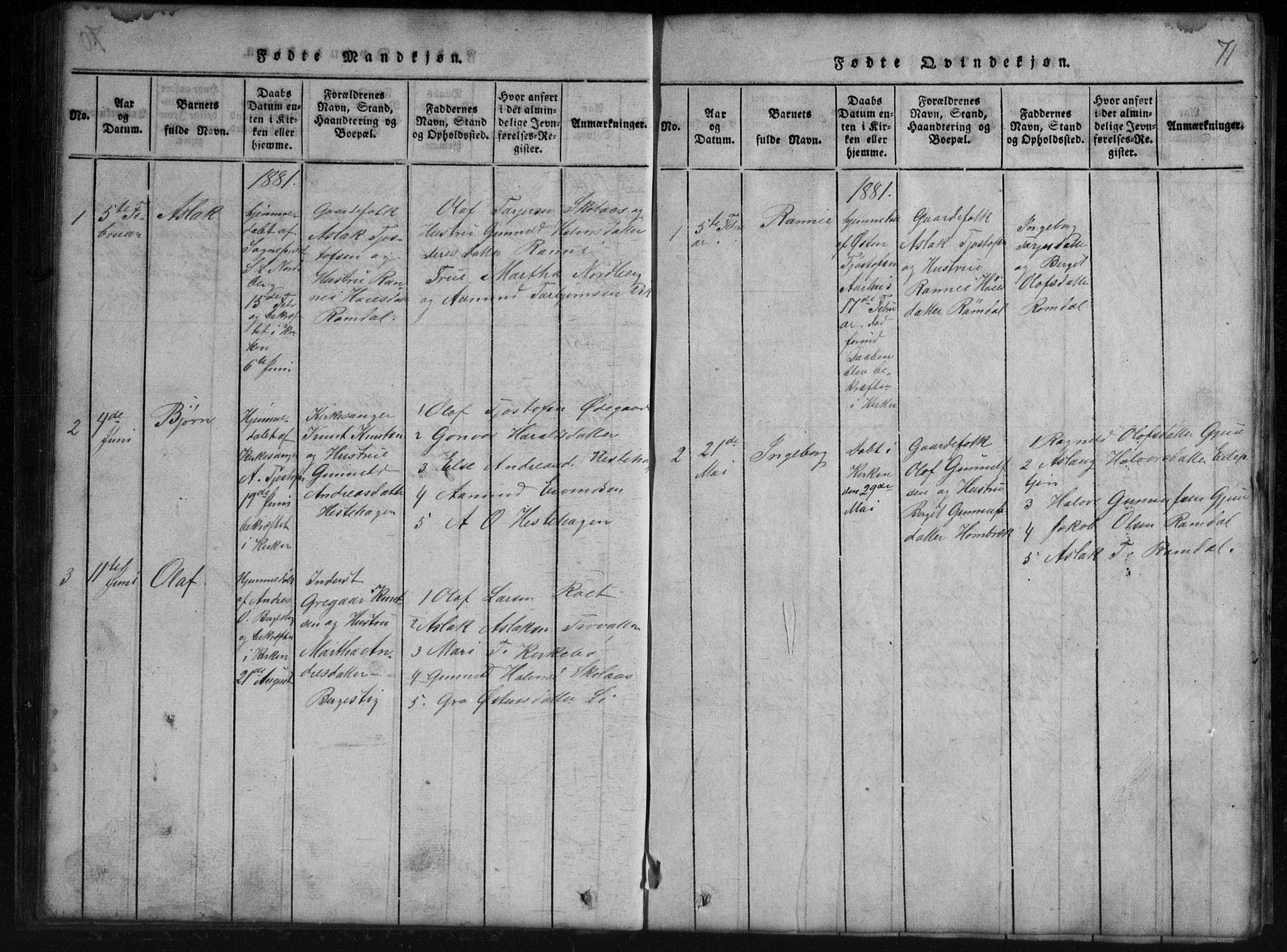 Rauland kirkebøker, SAKO/A-292/G/Gb/L0001: Parish register (copy) no. II 1, 1815-1886, p. 71