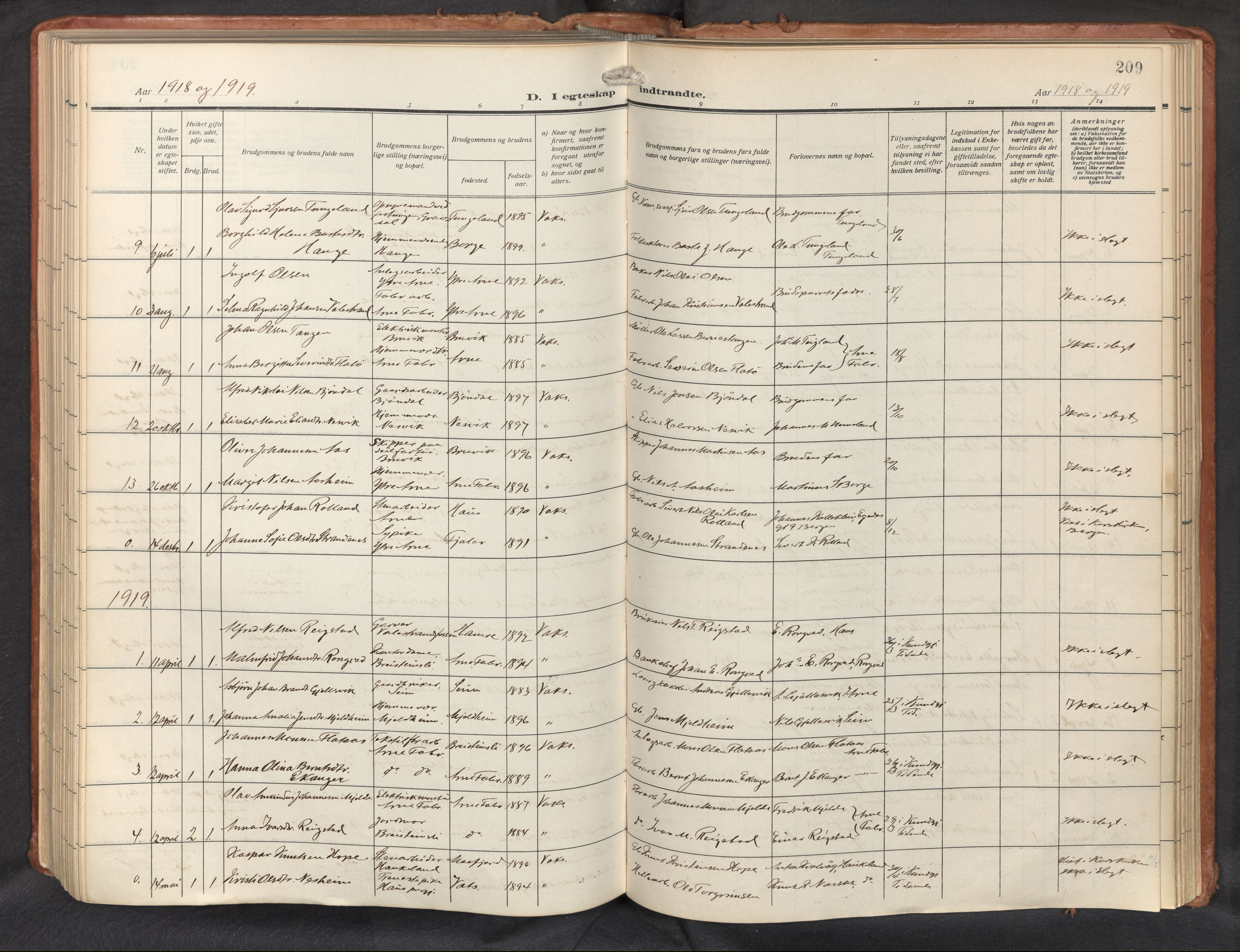 Haus sokneprestembete, AV/SAB-A-75601/H/Haa: Parish register (official) no. D 3, 1912-1927, p. 209