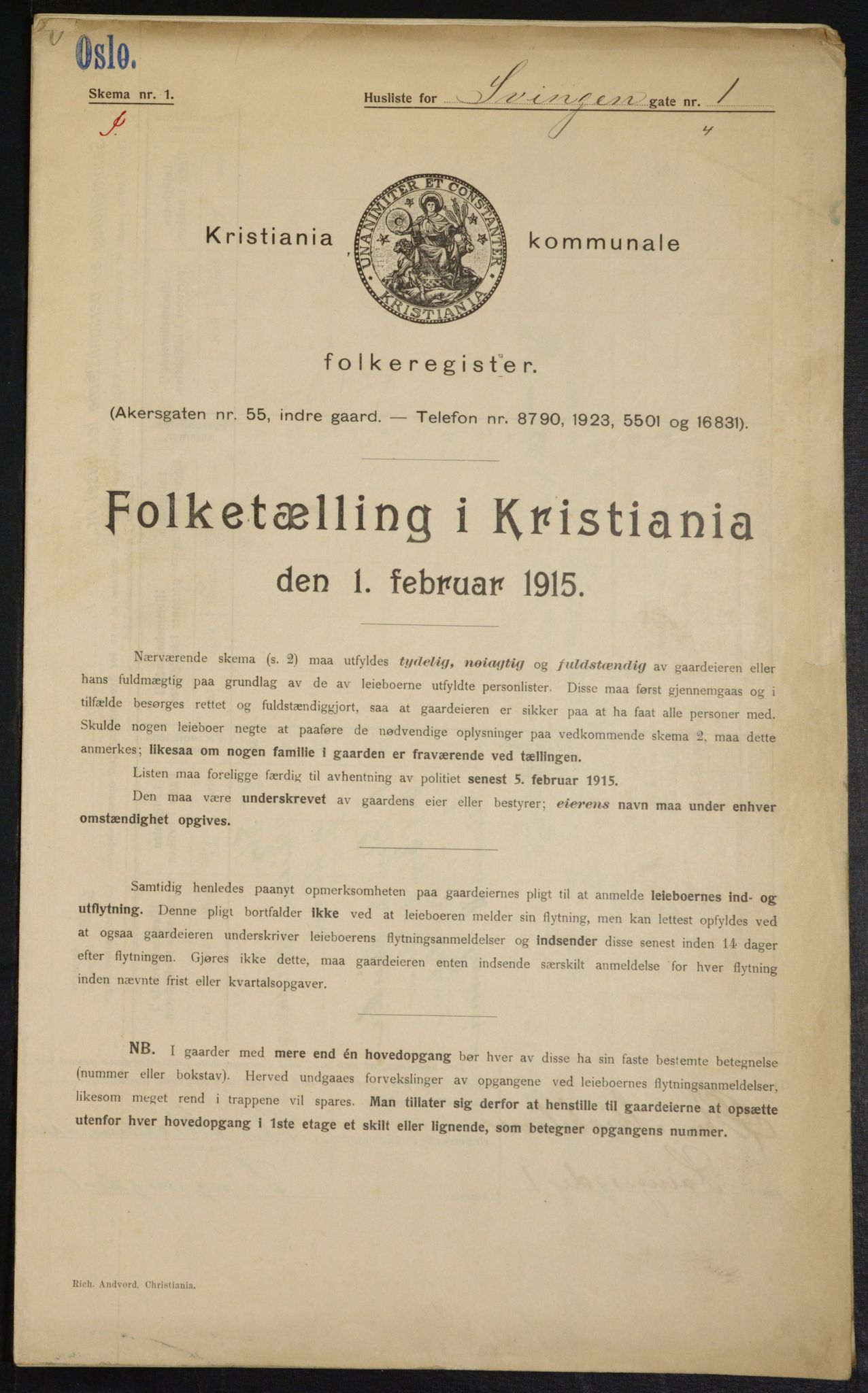 OBA, Municipal Census 1915 for Kristiania, 1915, p. 106354