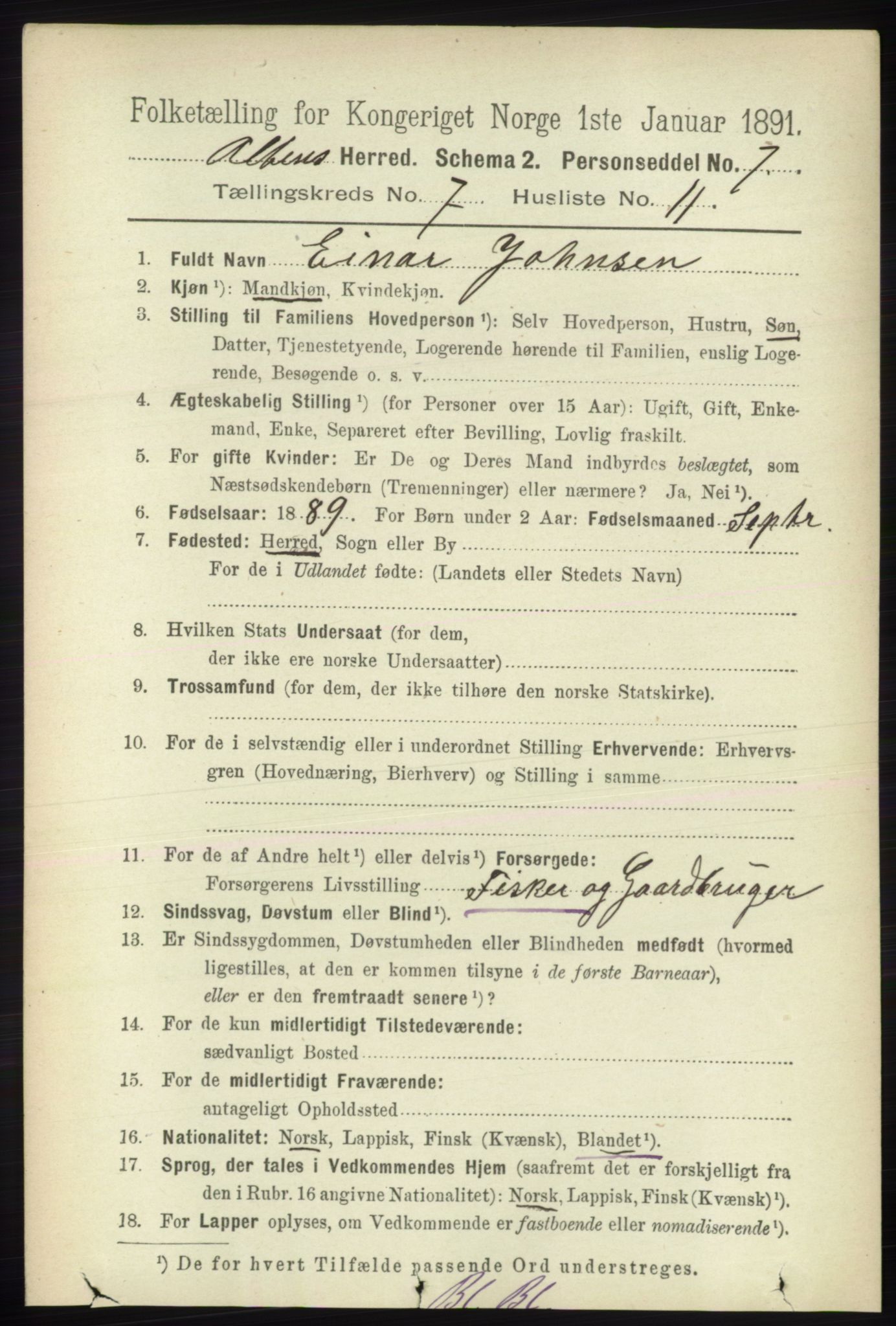 RA, 1891 census for 2012 Alta, 1891, p. 2166