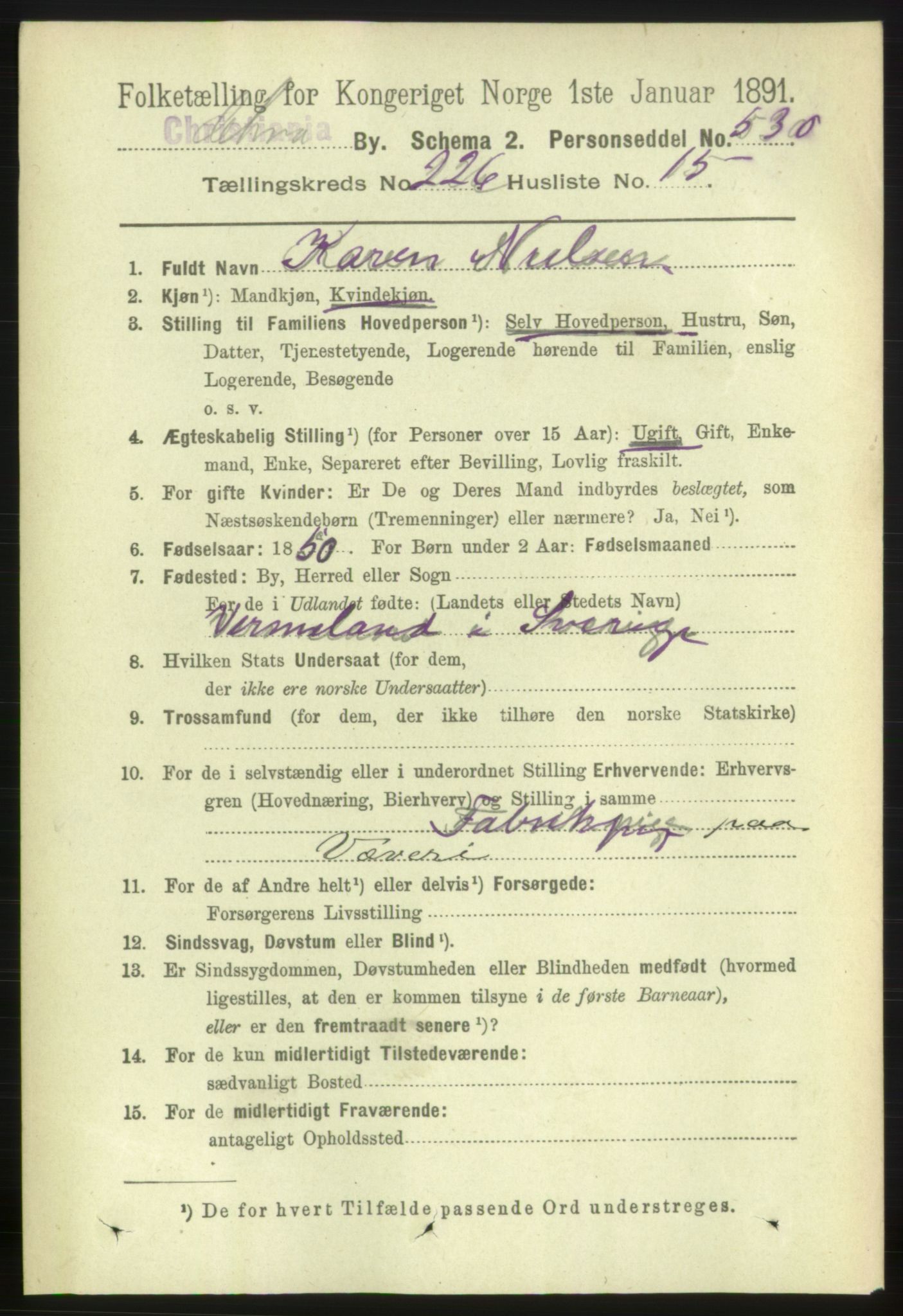 RA, 1891 census for 0301 Kristiania, 1891, p. 138340