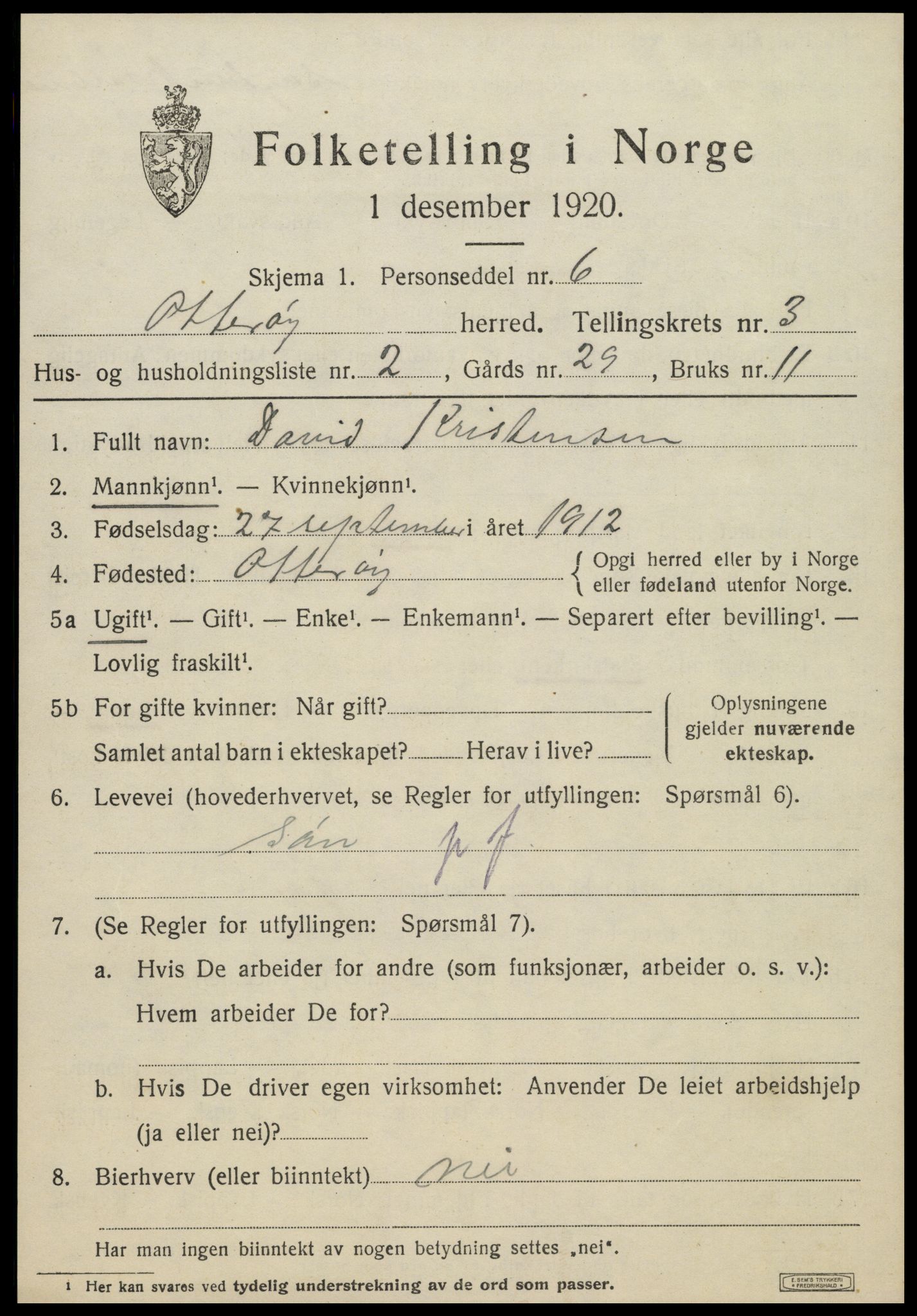 SAT, 1920 census for Otterøy, 1920, p. 1427