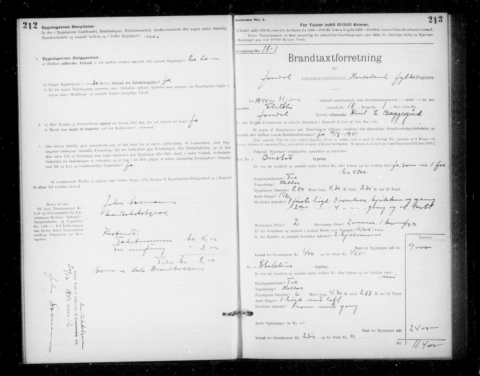 Lensmannen i Jondal, SAB/A-33101/0012/L0005: Branntakstprotokoll, skjematakst, 1894-1951, p. 212-213
