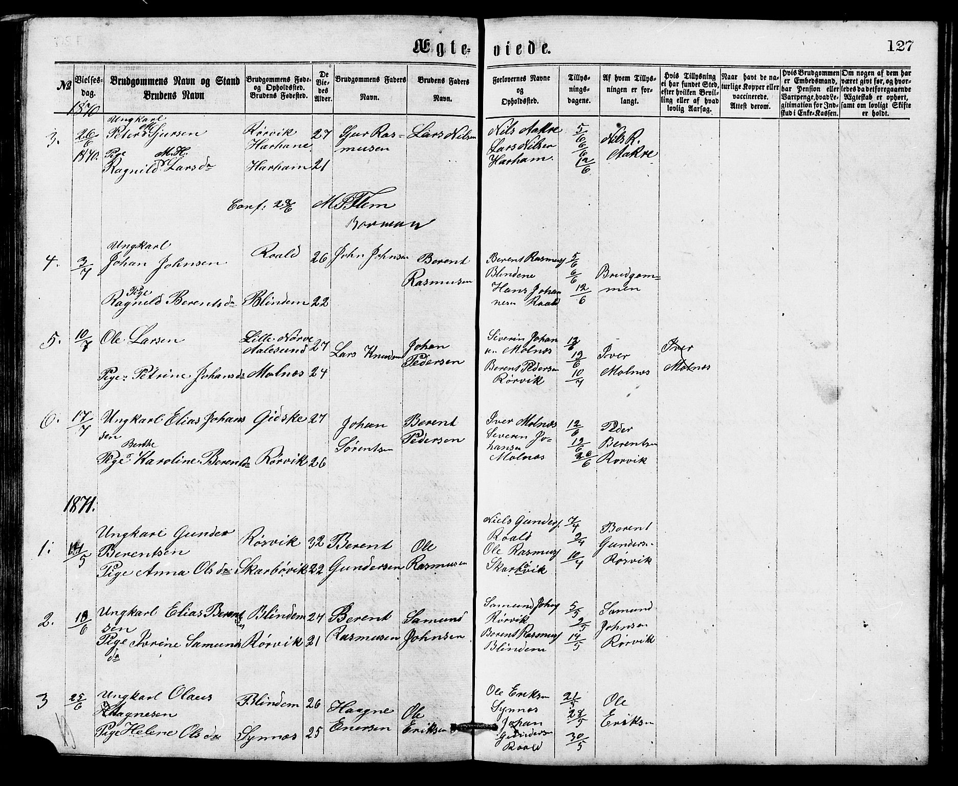 Ministerialprotokoller, klokkerbøker og fødselsregistre - Møre og Romsdal, AV/SAT-A-1454/537/L0521: Parish register (copy) no. 537C02, 1869-1888, p. 127