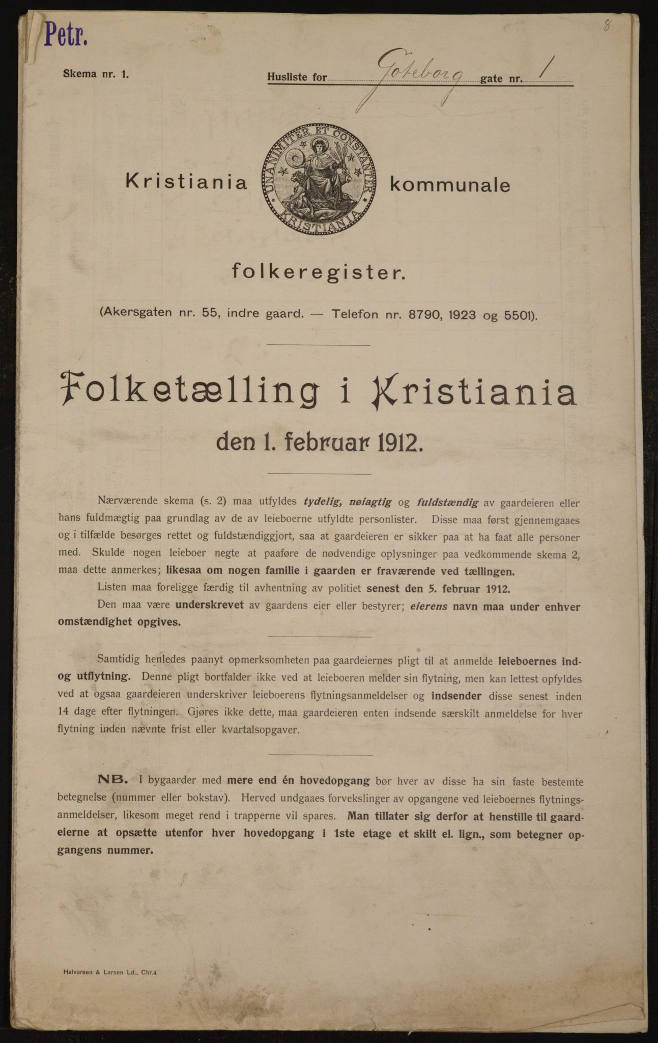 OBA, Municipal Census 1912 for Kristiania, 1912, p. 32707