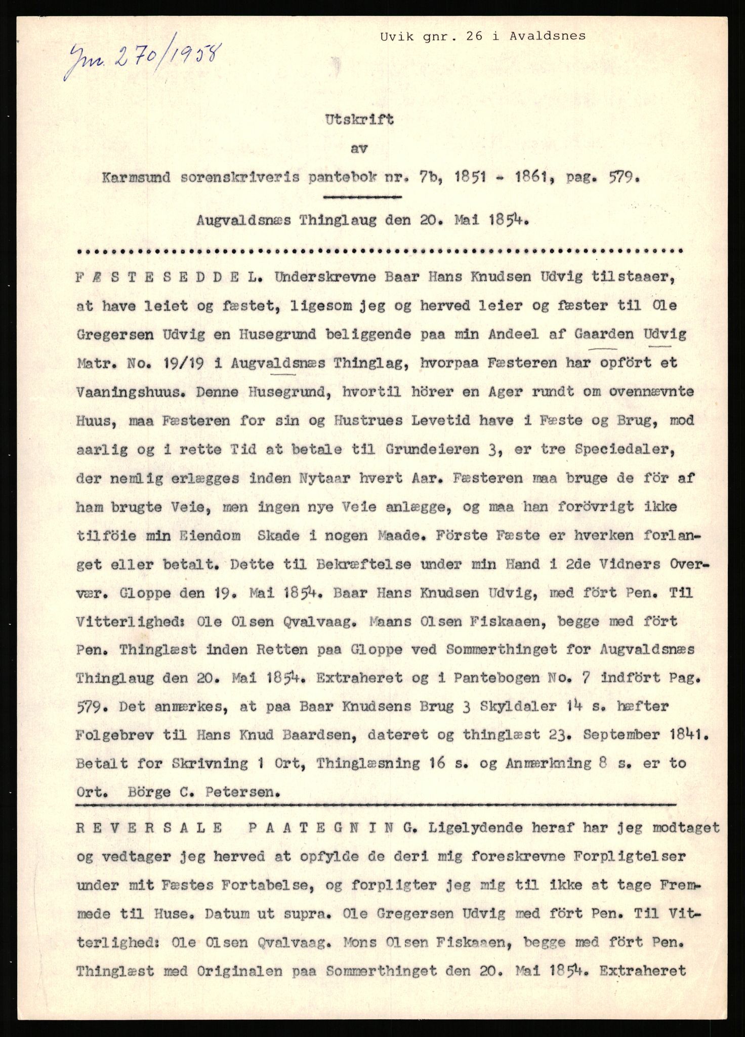 Statsarkivet i Stavanger, AV/SAST-A-101971/03/Y/Yj/L0091: Avskrifter sortert etter gårdsnavn: Ur - Vareberg, 1750-1930, p. 311