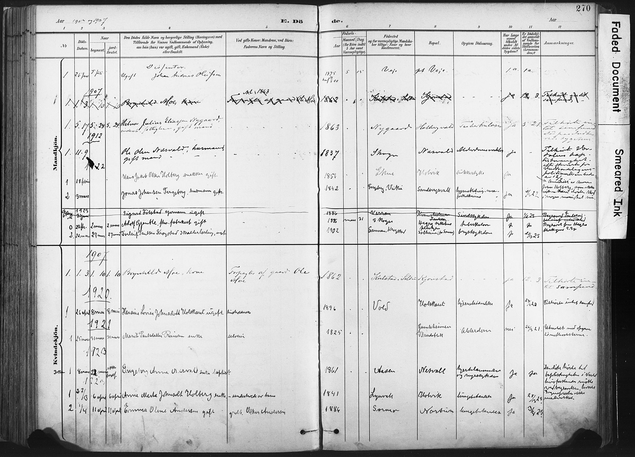 Ministerialprotokoller, klokkerbøker og fødselsregistre - Nord-Trøndelag, AV/SAT-A-1458/717/L0162: Parish register (official) no. 717A12, 1898-1923, p. 270