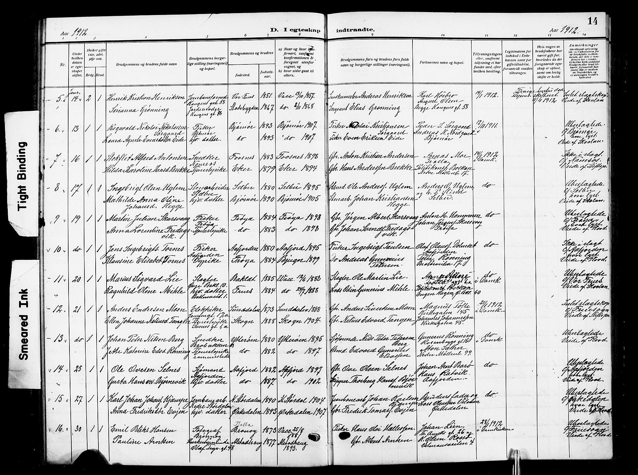 Ministerialprotokoller, klokkerbøker og fødselsregistre - Sør-Trøndelag, SAT/A-1456/601/L0097: Parish register (copy) no. 601C15, 1911-1921, p. 14