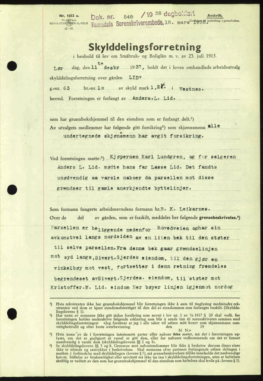 Romsdal sorenskriveri, AV/SAT-A-4149/1/2/2C: Mortgage book no. A4, 1937-1938, Diary no: : 548/1938