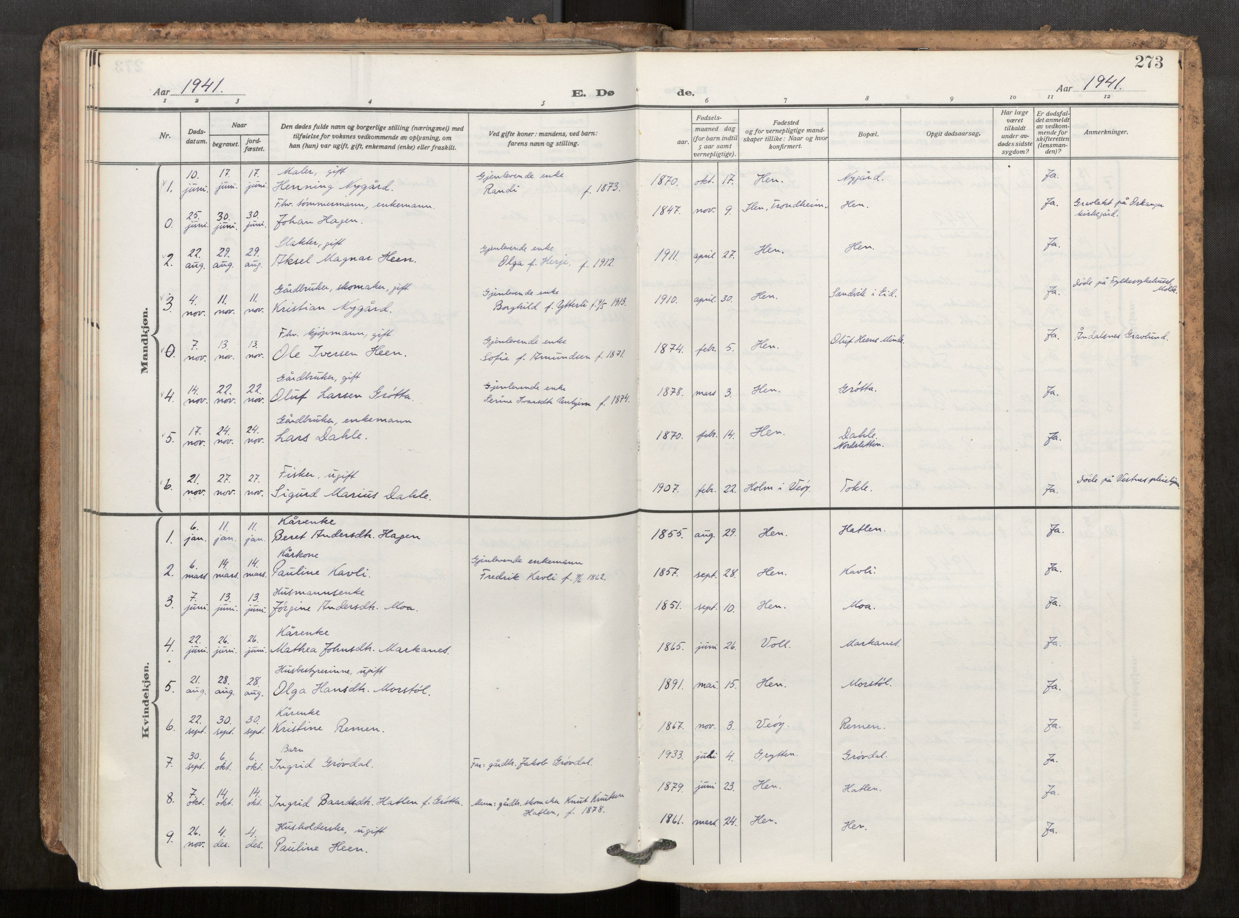 Ministerialprotokoller, klokkerbøker og fødselsregistre - Møre og Romsdal, SAT/A-1454/545/L0596: Parish register (official) no. 545A04, 1921-1956, p. 273