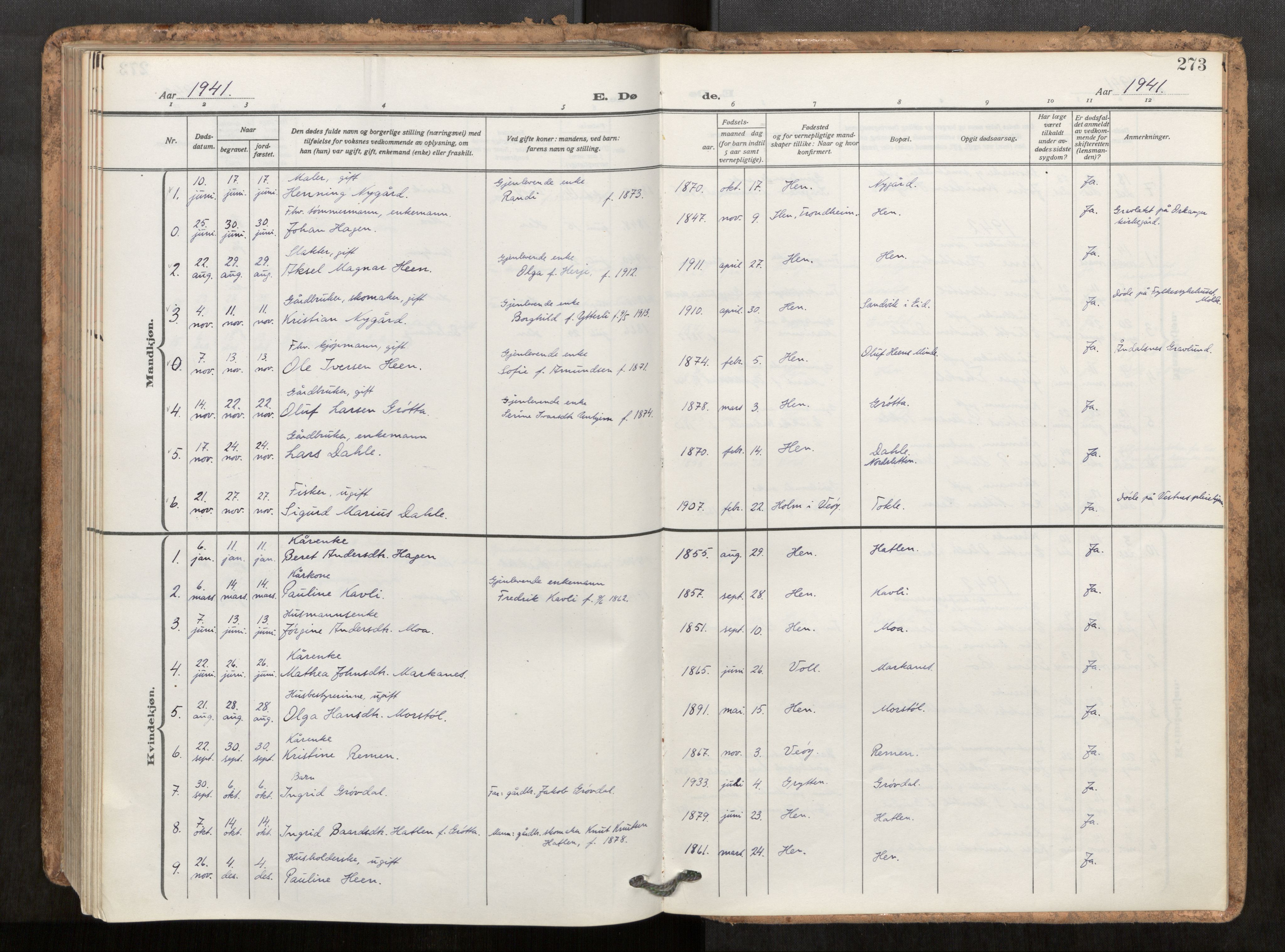 Ministerialprotokoller, klokkerbøker og fødselsregistre - Møre og Romsdal, AV/SAT-A-1454/545/L0596: Parish register (official) no. 545A04, 1921-1956, p. 273