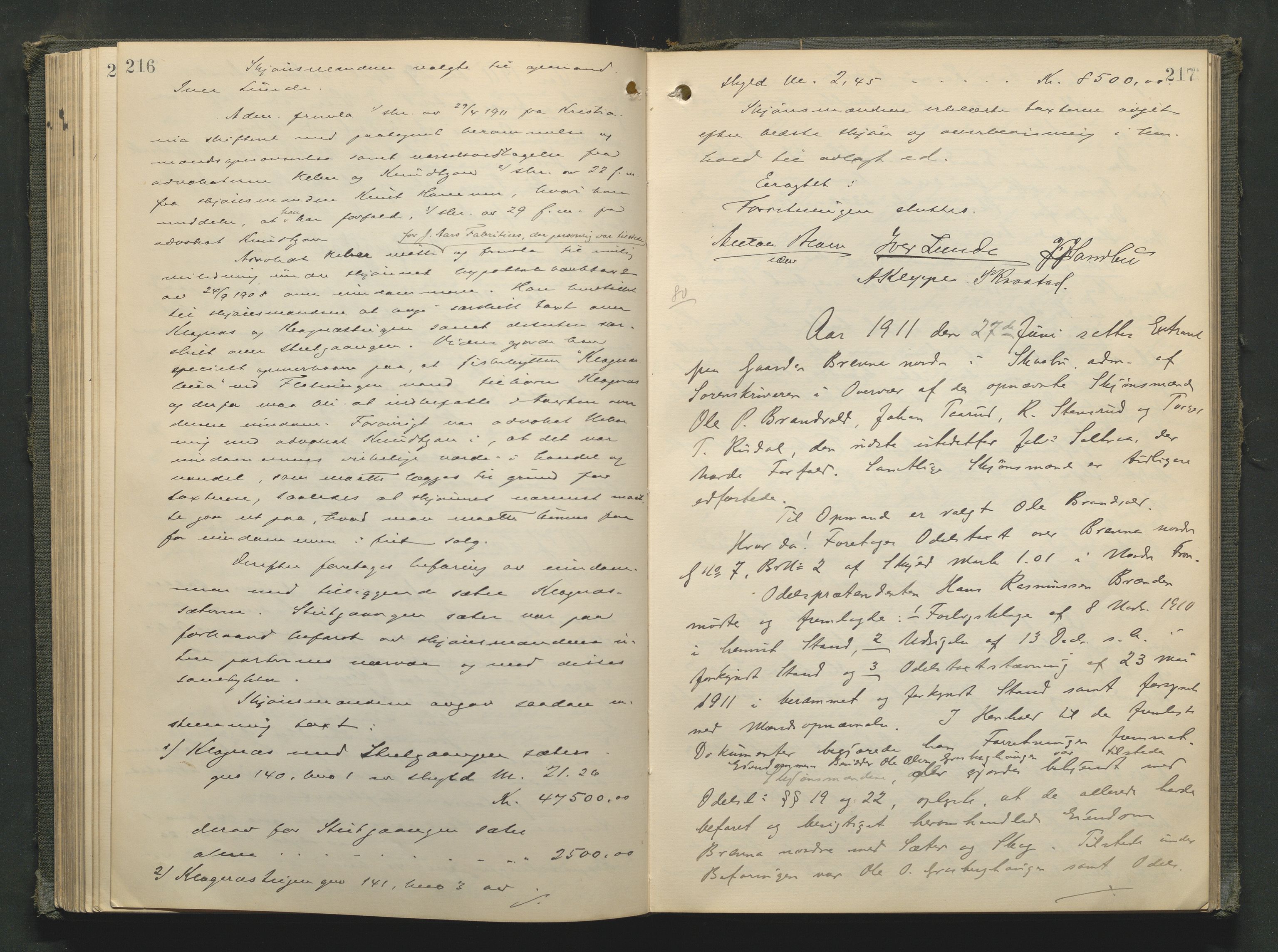 Nord-Gudbrandsdal tingrett, AV/SAH-TING-002/G/Gc/Gcb/L0008: Ekstrarettsprotokoll for åstedssaker, 1909-1913, p. 216-217