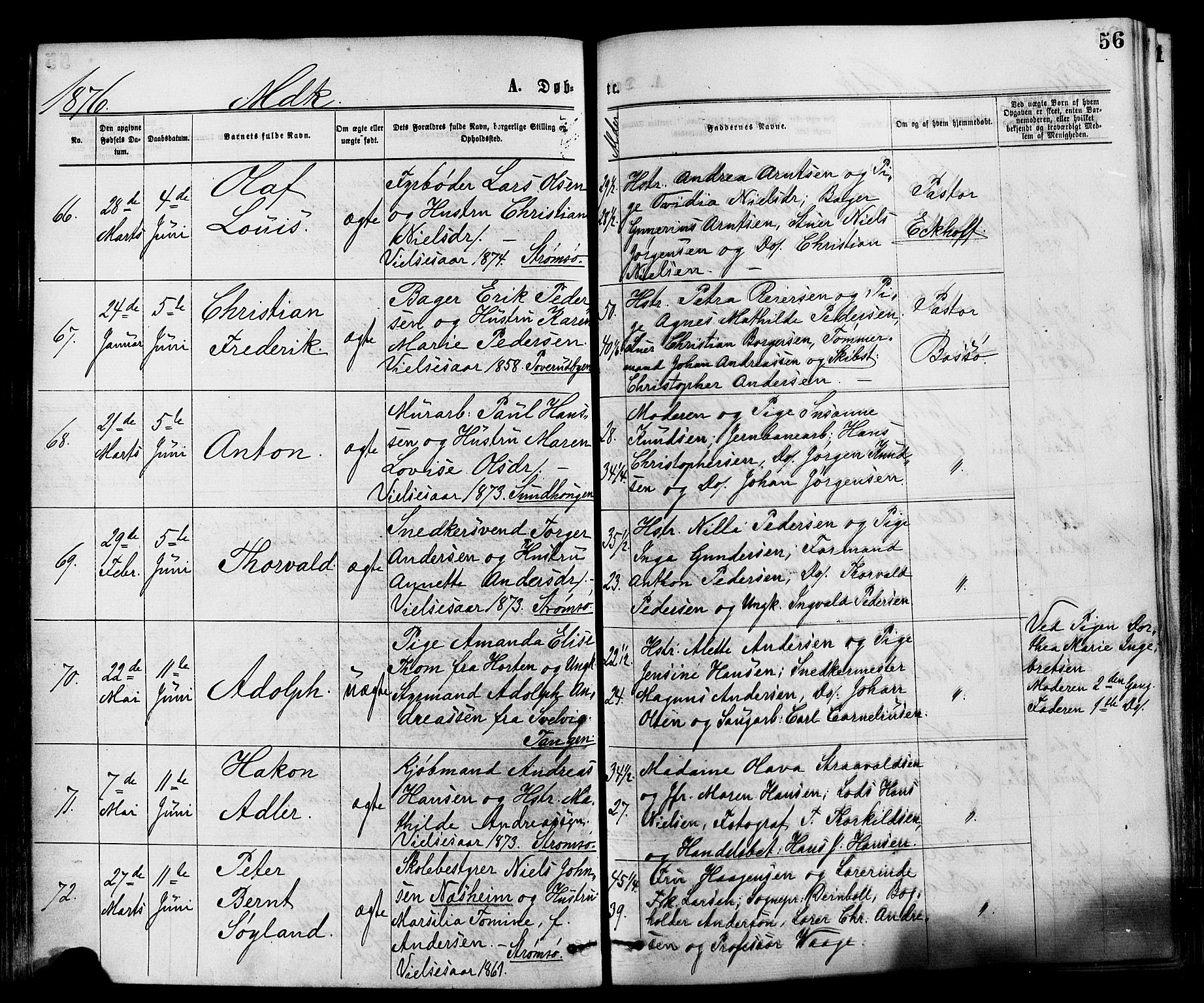 Strømsø kirkebøker, SAKO/A-246/F/Fa/L0019: Parish register (official) no. I 19, 1874-1877, p. 56