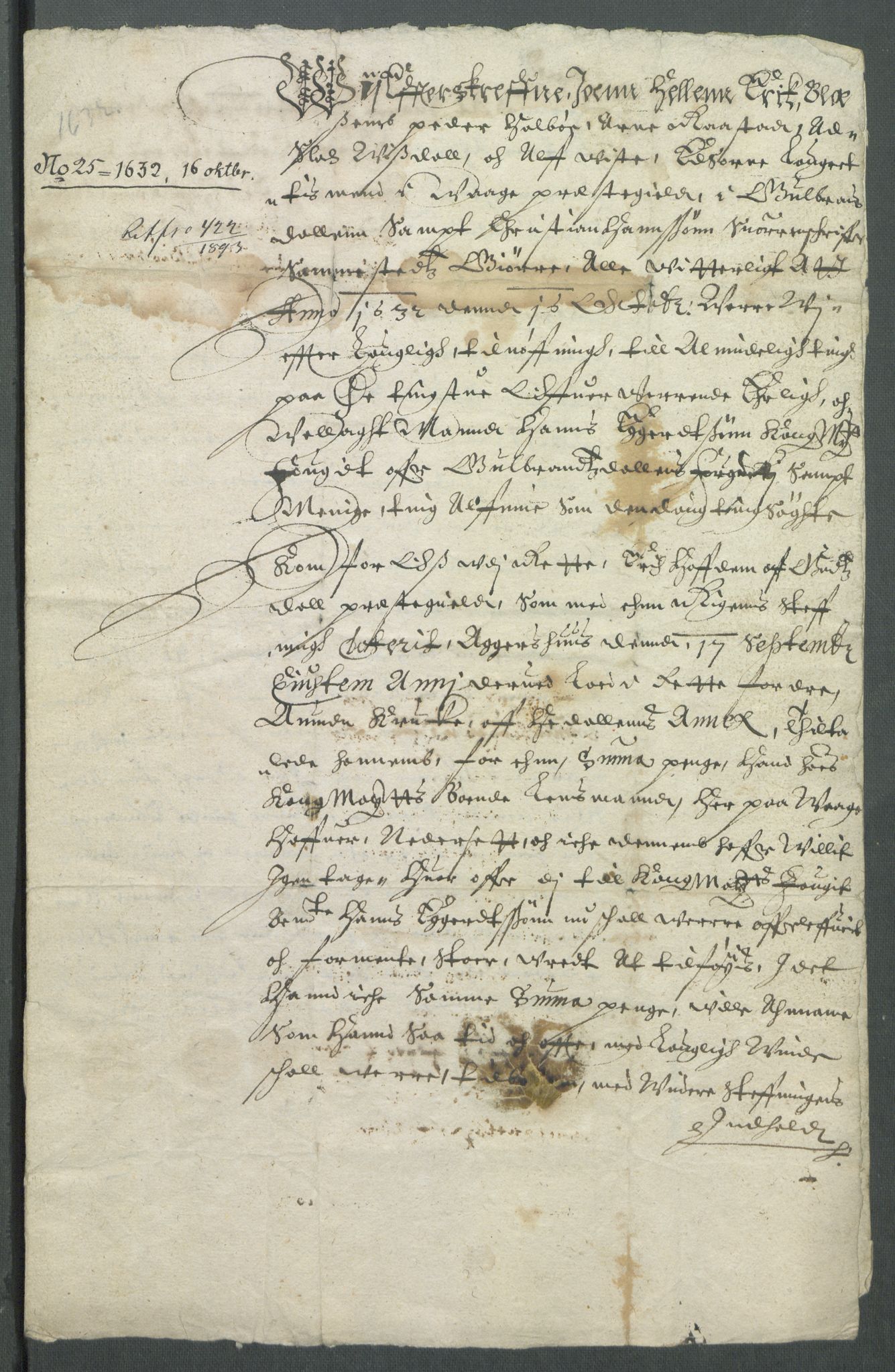 Riksarkivets diplomsamling, RA/EA-5965/F02/L0143: Dokumenter, 1632, p. 45