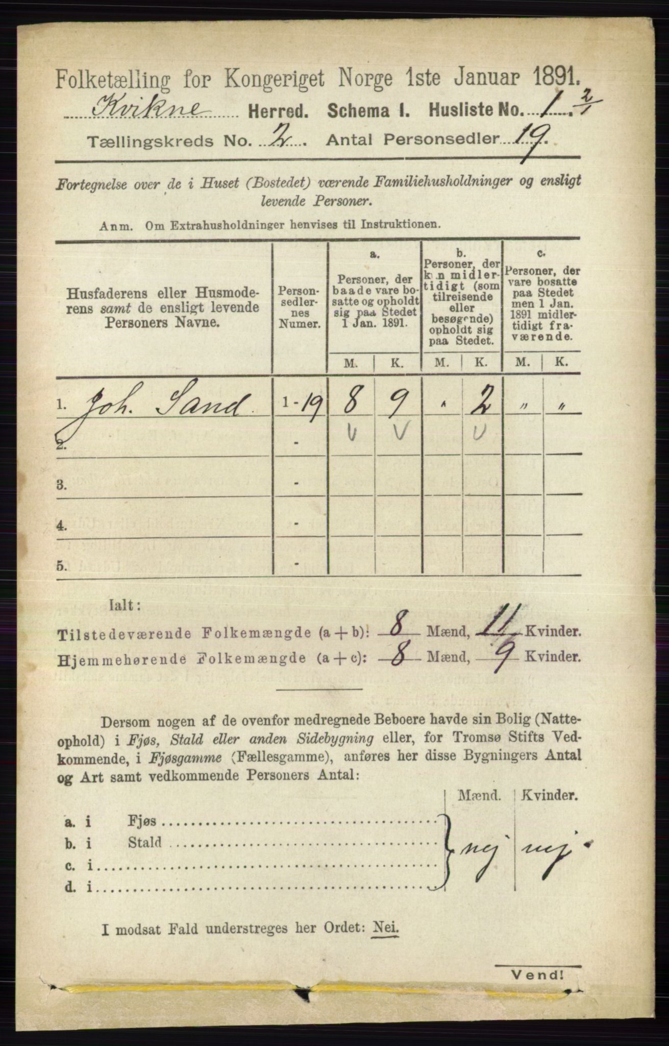 RA, 1891 census for 0440 Kvikne, 1891, p. 228