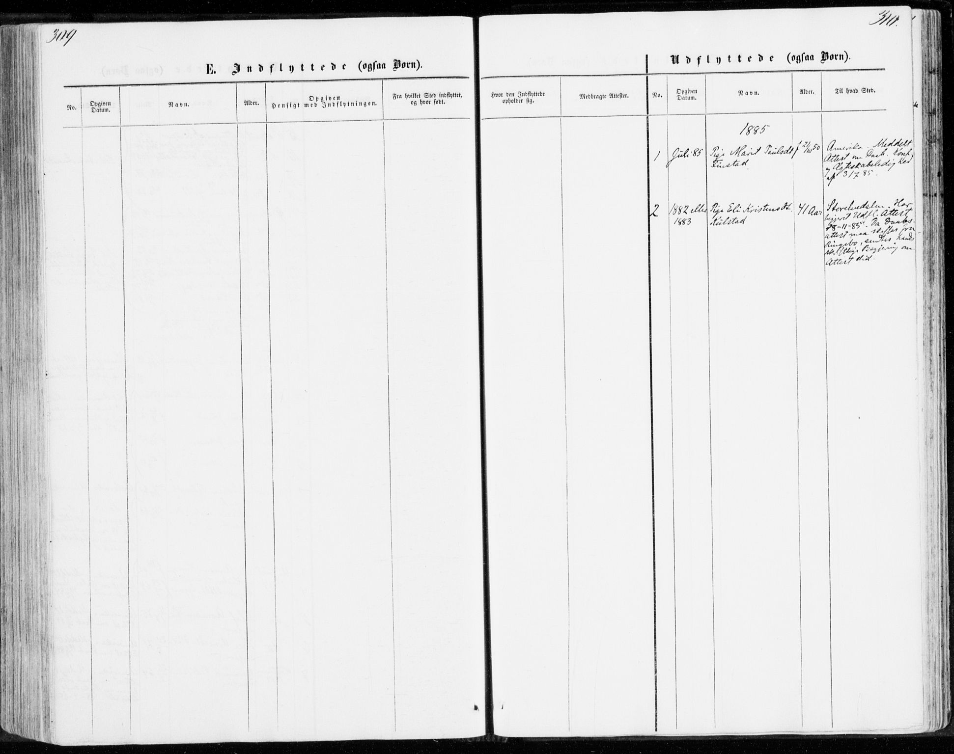 Sollia prestekontor, SAH/PREST-050/H/Ha/Haa/L0001: Parish register (official) no. 1, 1856-1885, p. 309-310