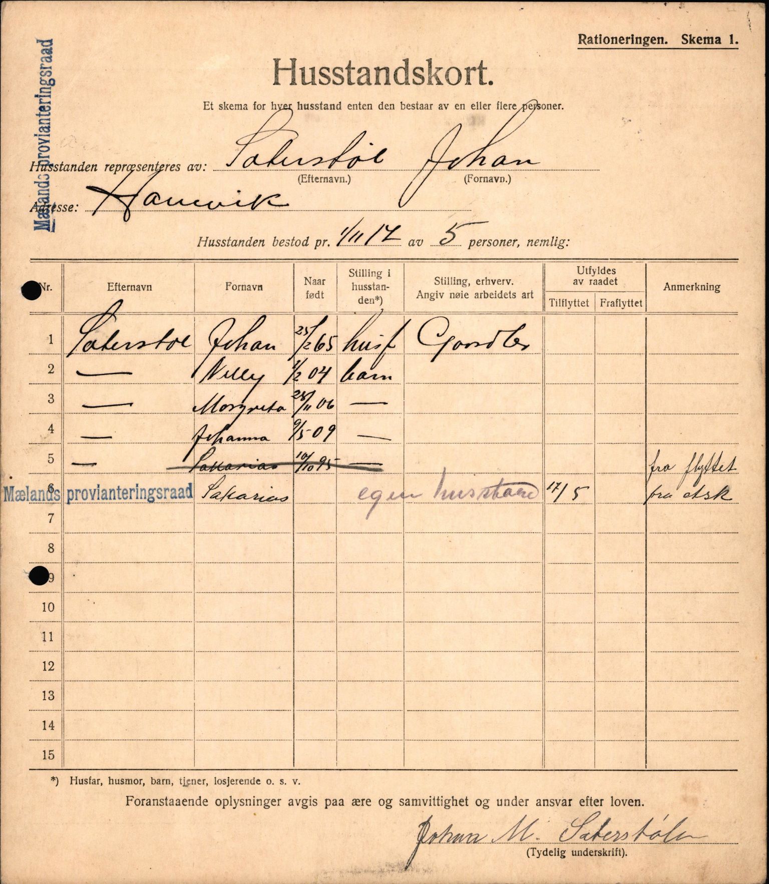 IKAH, Meland kommune, Provianteringsrådet, Husstander per 01.11.1917, 1917-1918, p. 3