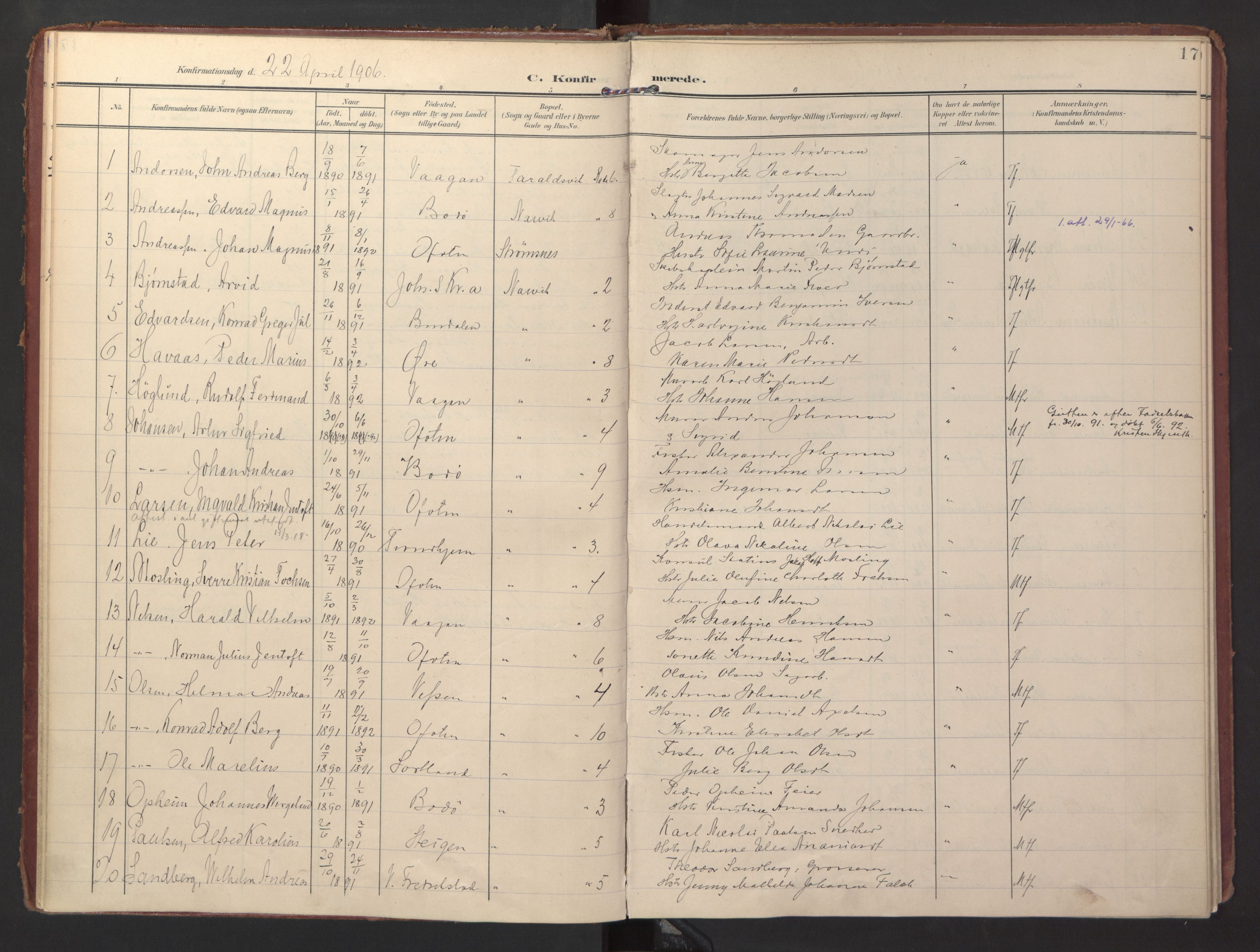 Ministerialprotokoller, klokkerbøker og fødselsregistre - Nordland, SAT/A-1459/871/L0998: Parish register (official) no. 871A14, 1902-1921, p. 17